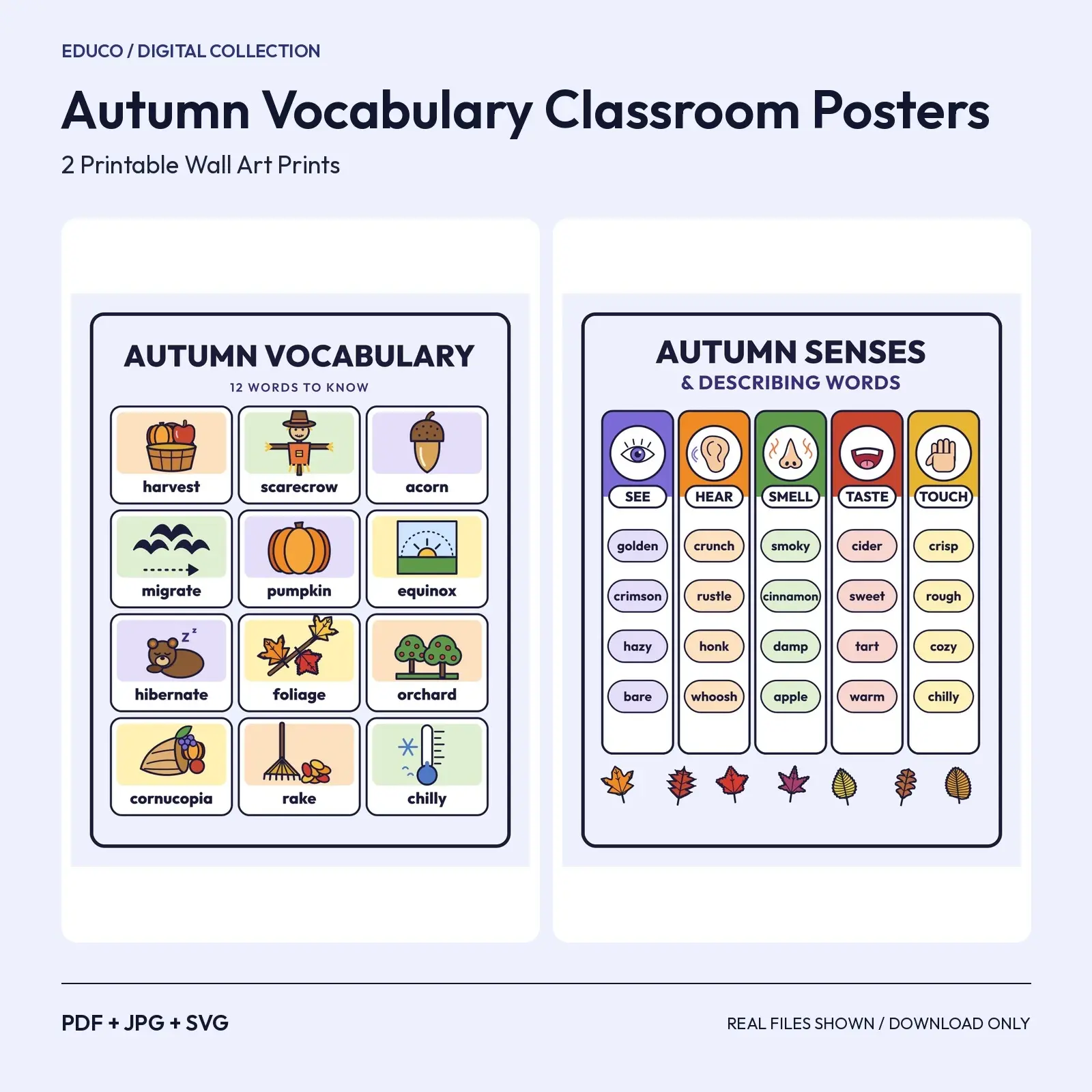 Autumn Vocabulary Classroom Posters – 2 Printable Fall Word Wall Posters preview
