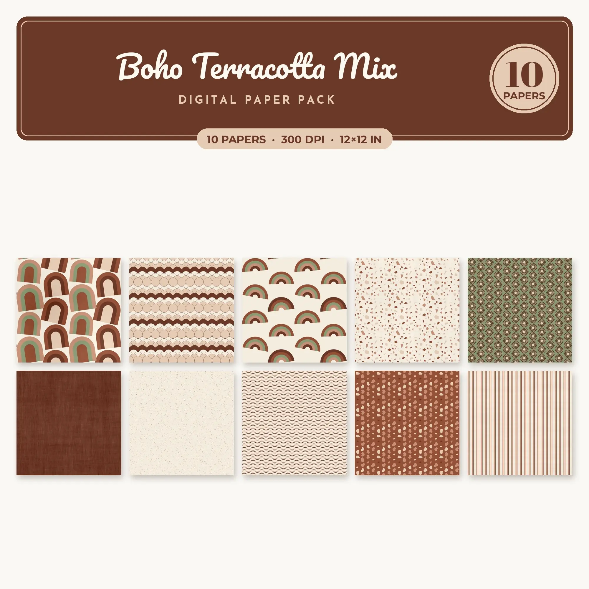 Cinnamon & Clay Pink Boho Terracotta Mix Seamless Digital Paper – 10 Papers, 12x12 JPG preview