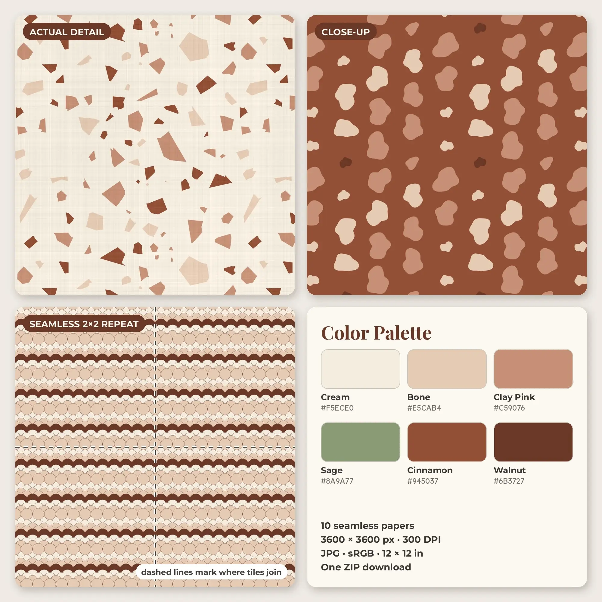 Cinnamon & Clay Pink Boho Terracotta Mix Seamless Digital Paper – 10 Papers, 12x12 JPG, preview 2 of 2