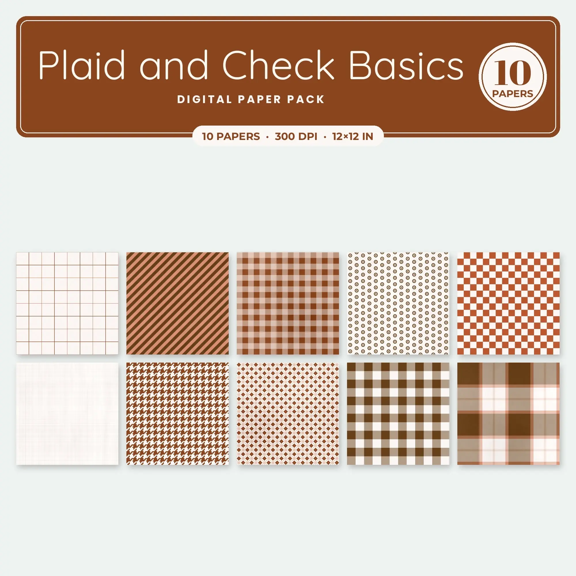 Plaid and Check Basics Seamless Pattern Papers in Terracotta and Salmon – 10 Pack preview