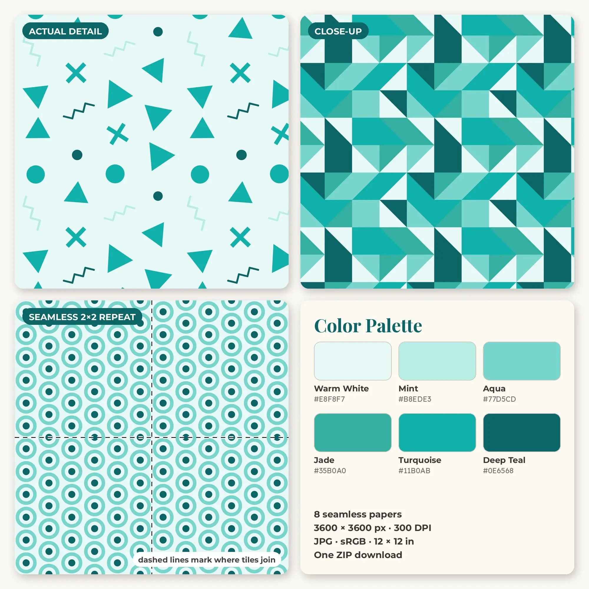 Atomic Mid-Century Seamless Pattern Papers in Turquoise and Deep Teal – 8 Pack, preview 2 of 2