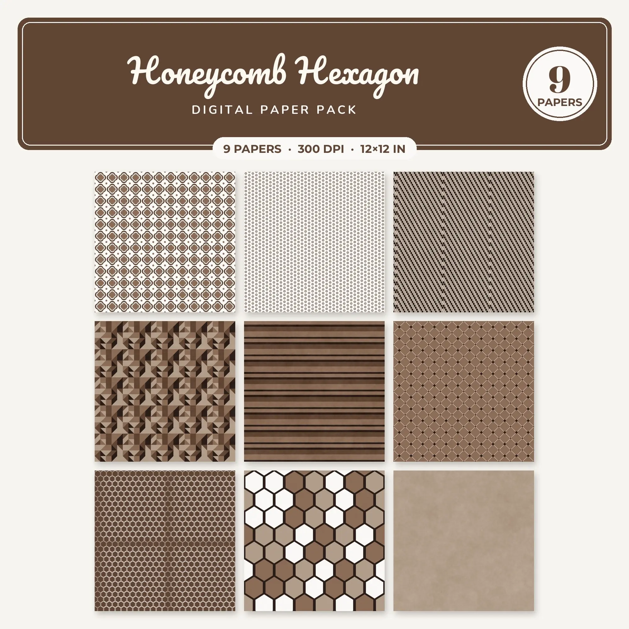 9 Walnut Honeycomb Hexagon Seamless Patterns – Digital Paper preview