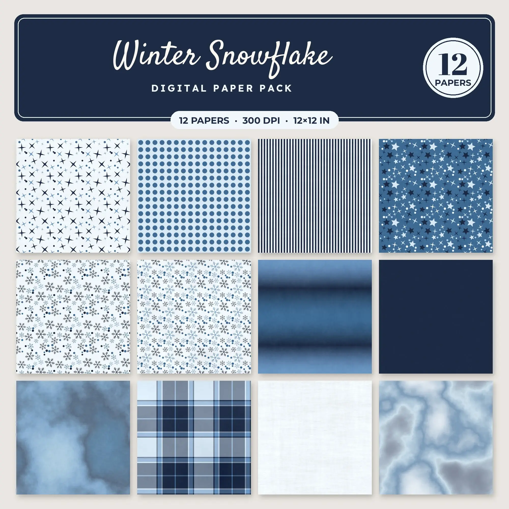 Cornflower Winter Snowflake Seamless Digital Paper Pack, 12 Papers 12x12 preview