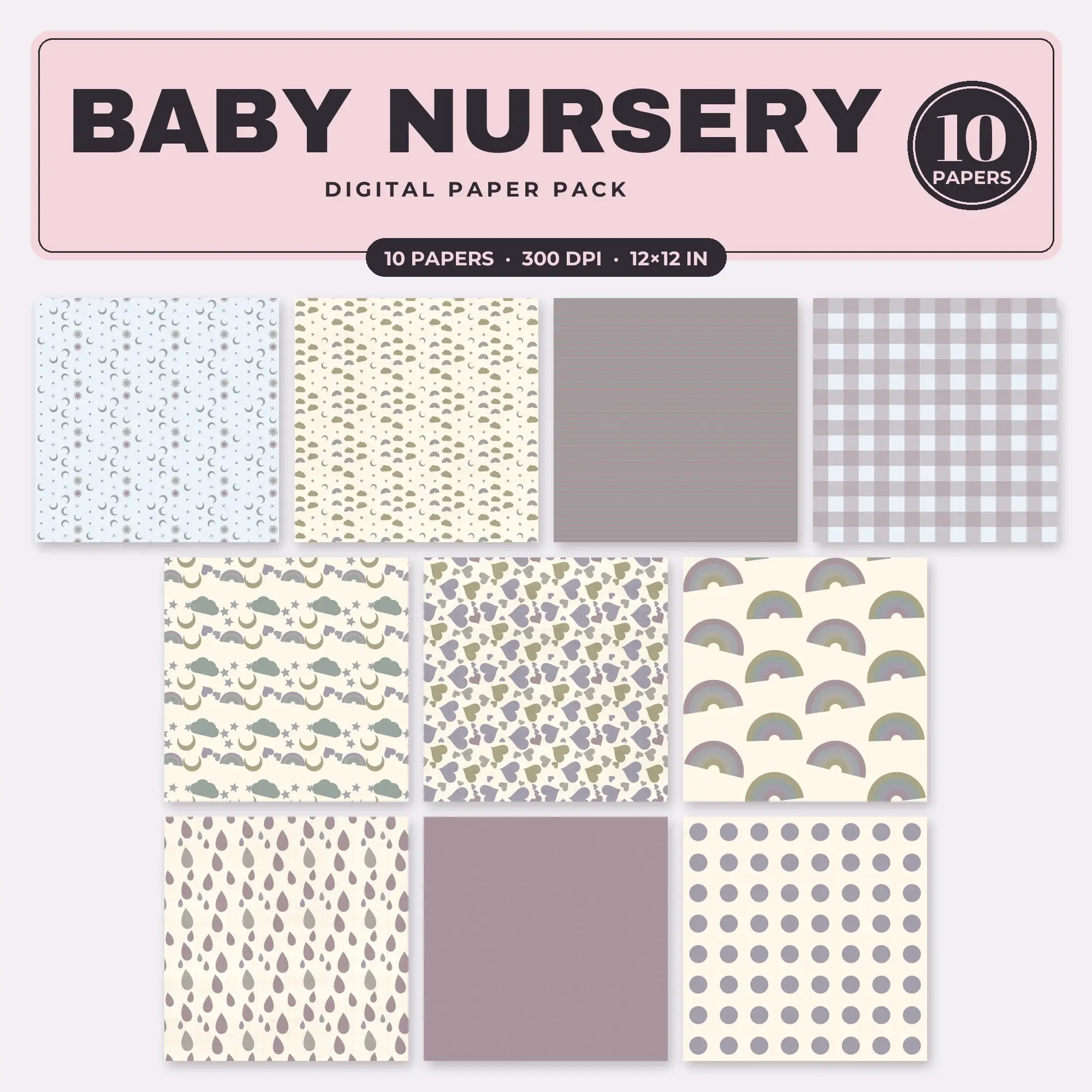 Baby Pink & Mint Baby Nursery Seamless Digital Paper – 10 Papers, 12x12 JPG preview