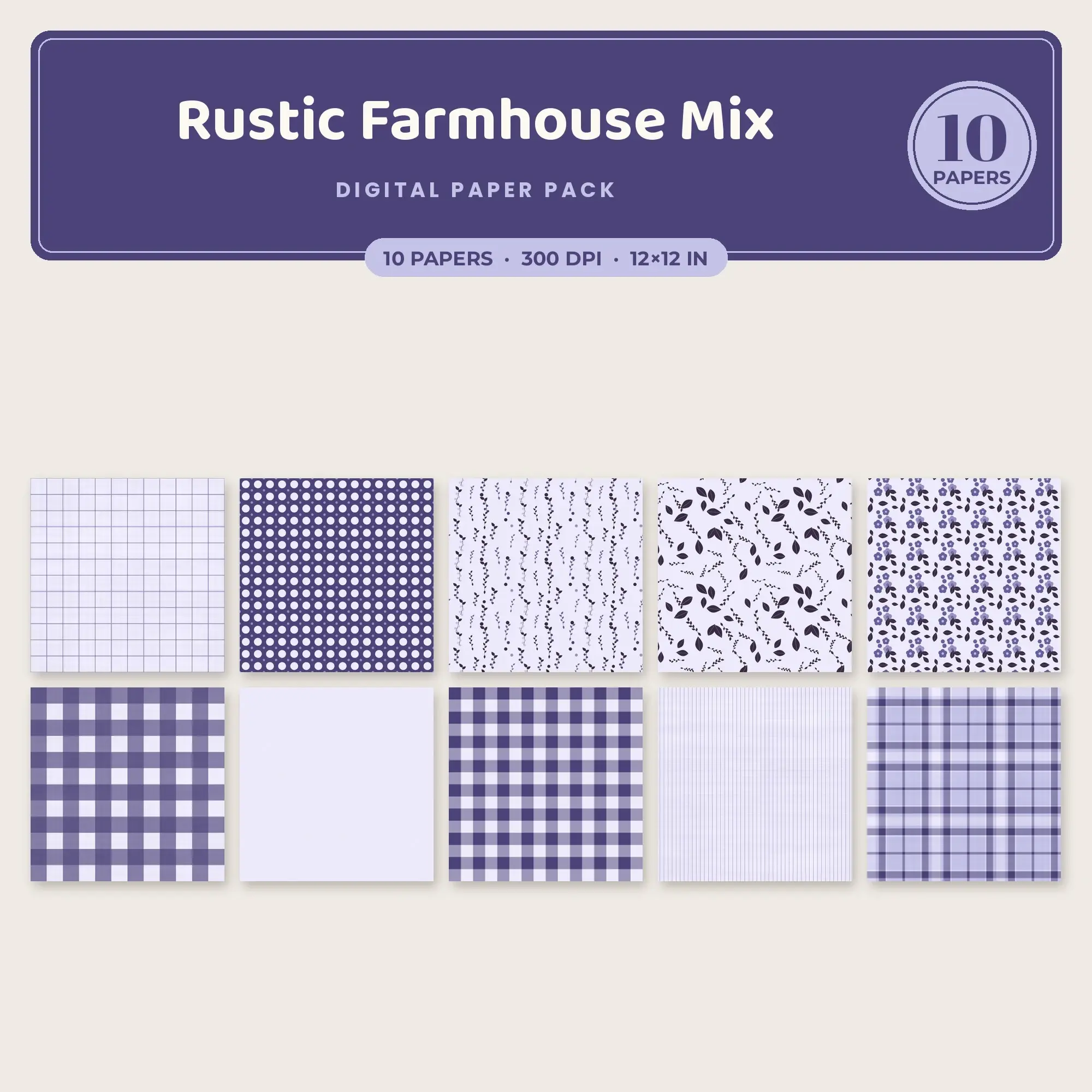 Lavender Rustic Farmhouse Mix Seamless Digital Paper Pack, 10 Papers 12x12 preview