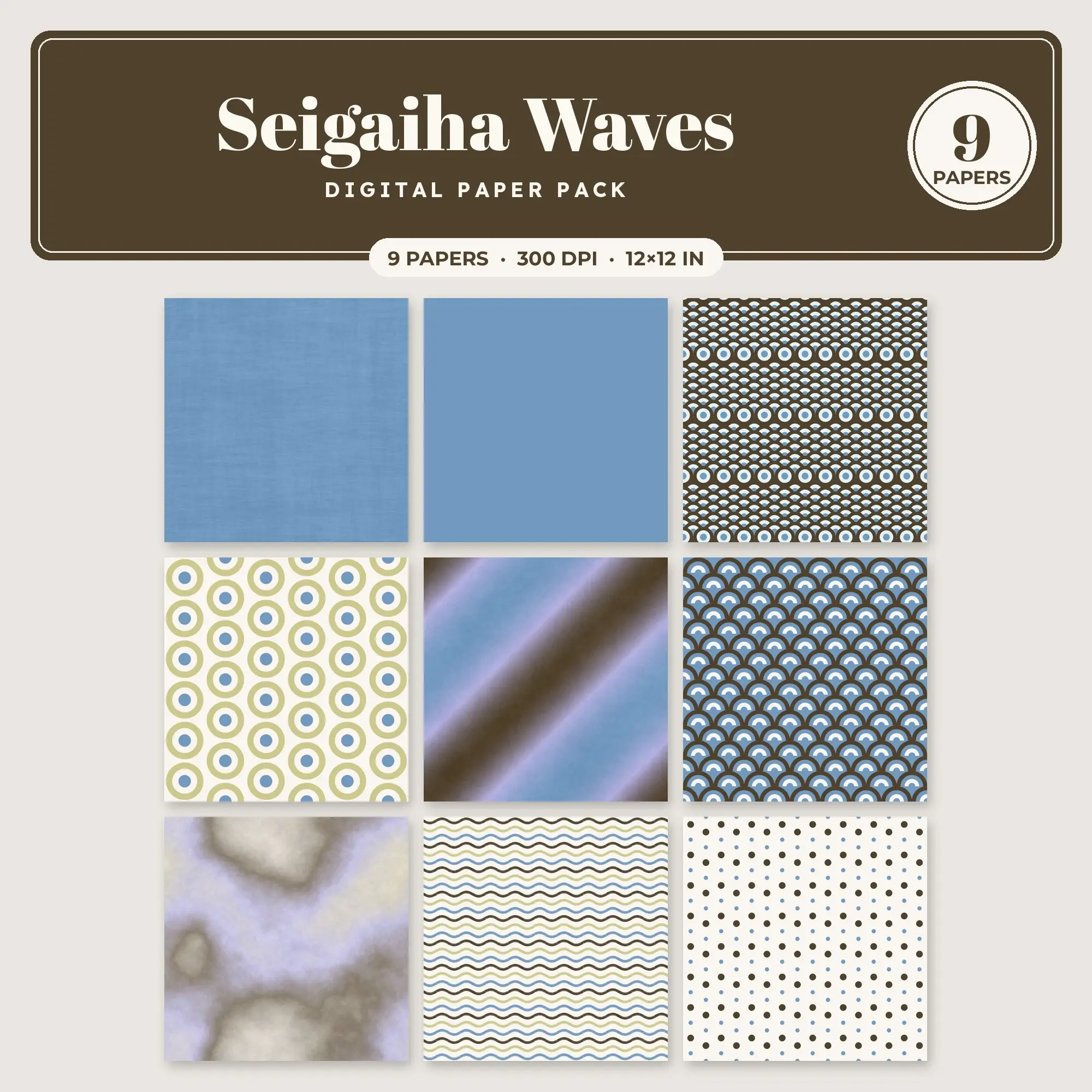 Cornflower & Lavender Seigaiha Waves Digital Paper Pack – 9 Seamless Patterns preview
