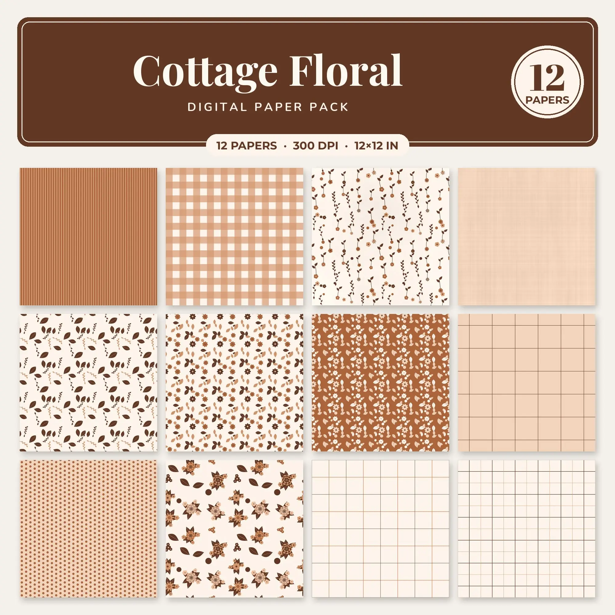 Peach Cottage Floral Seamless Digital Paper Pack, 12 Papers 12x12 preview