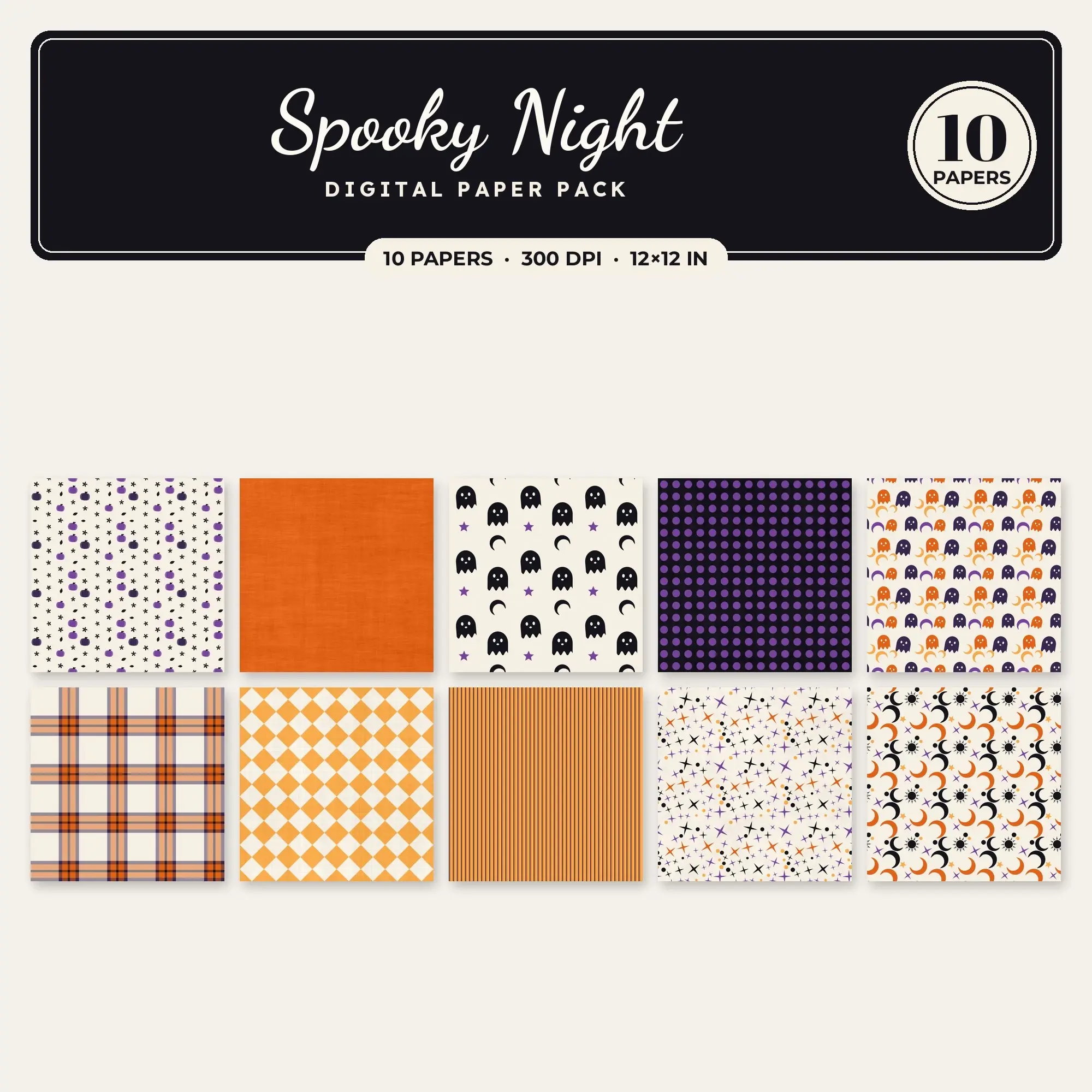 Amber Spooky Night Seamless Digital Paper Pack, 10 Papers 12x12 preview