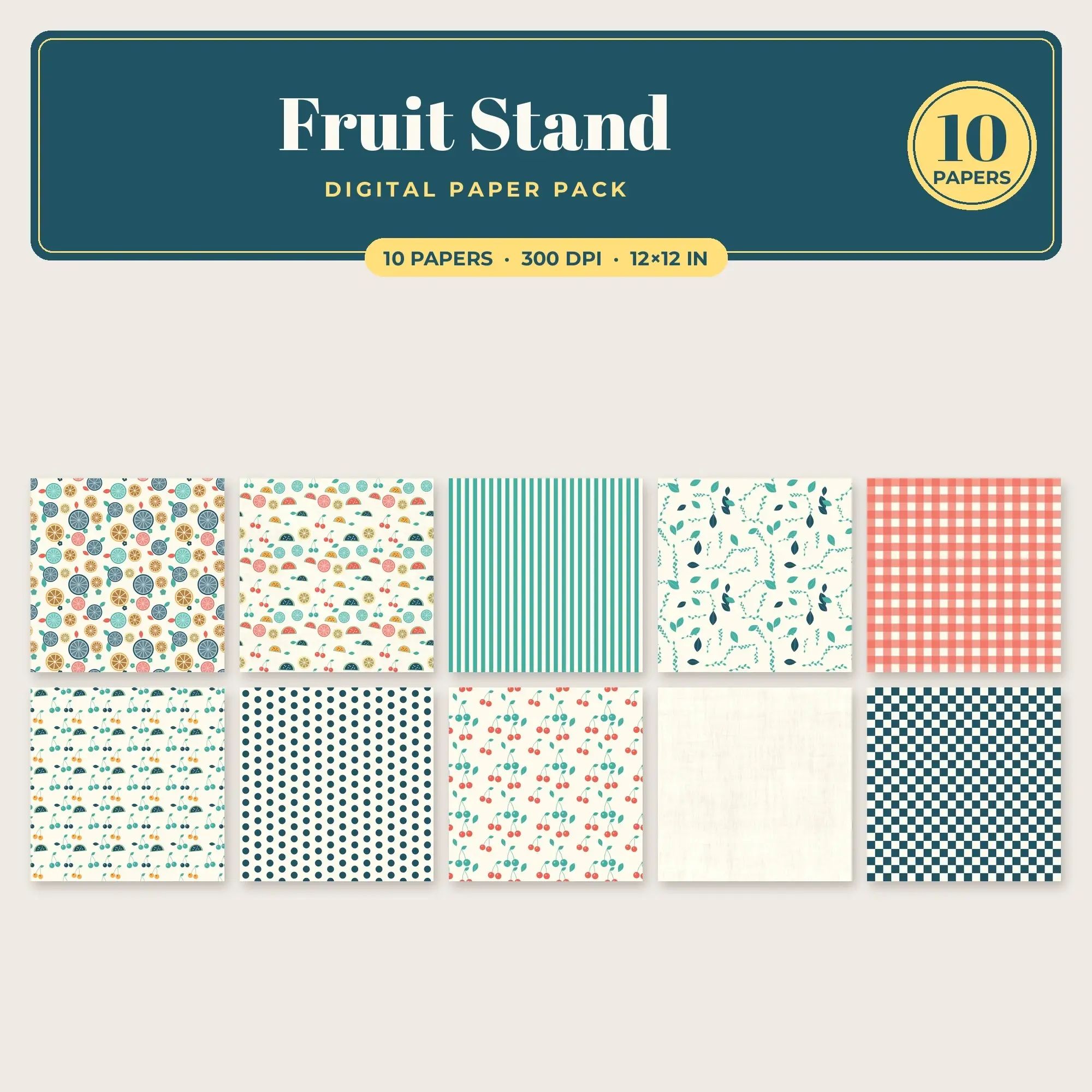 Fruit Stand Seamless Pattern Papers in Amber and Butter Yellow – 10 Pack preview