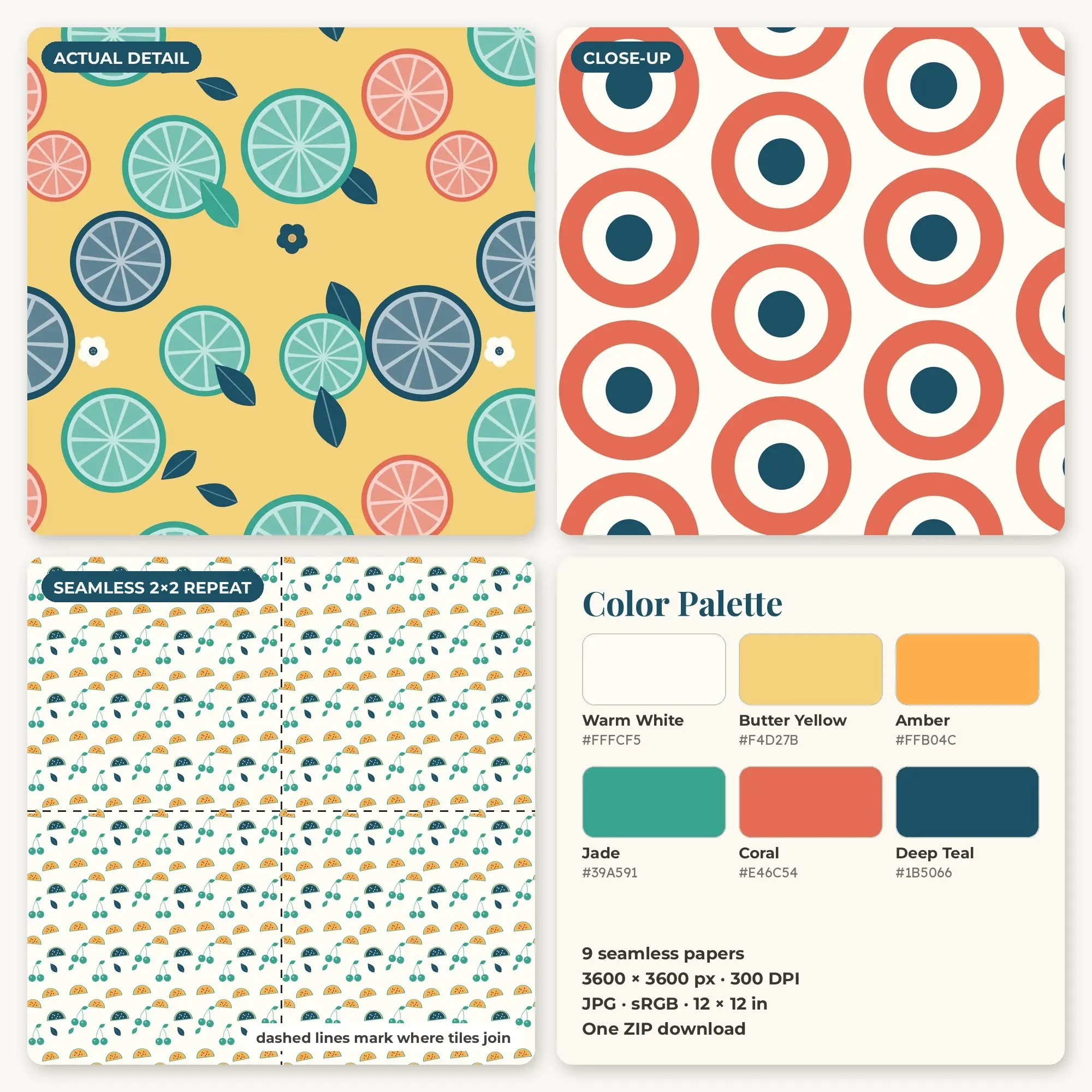 Amber & Butter Yellow Summer Beach Day Seamless Digital Paper – 9 Papers, 12x12 JPG, preview 2 of 2