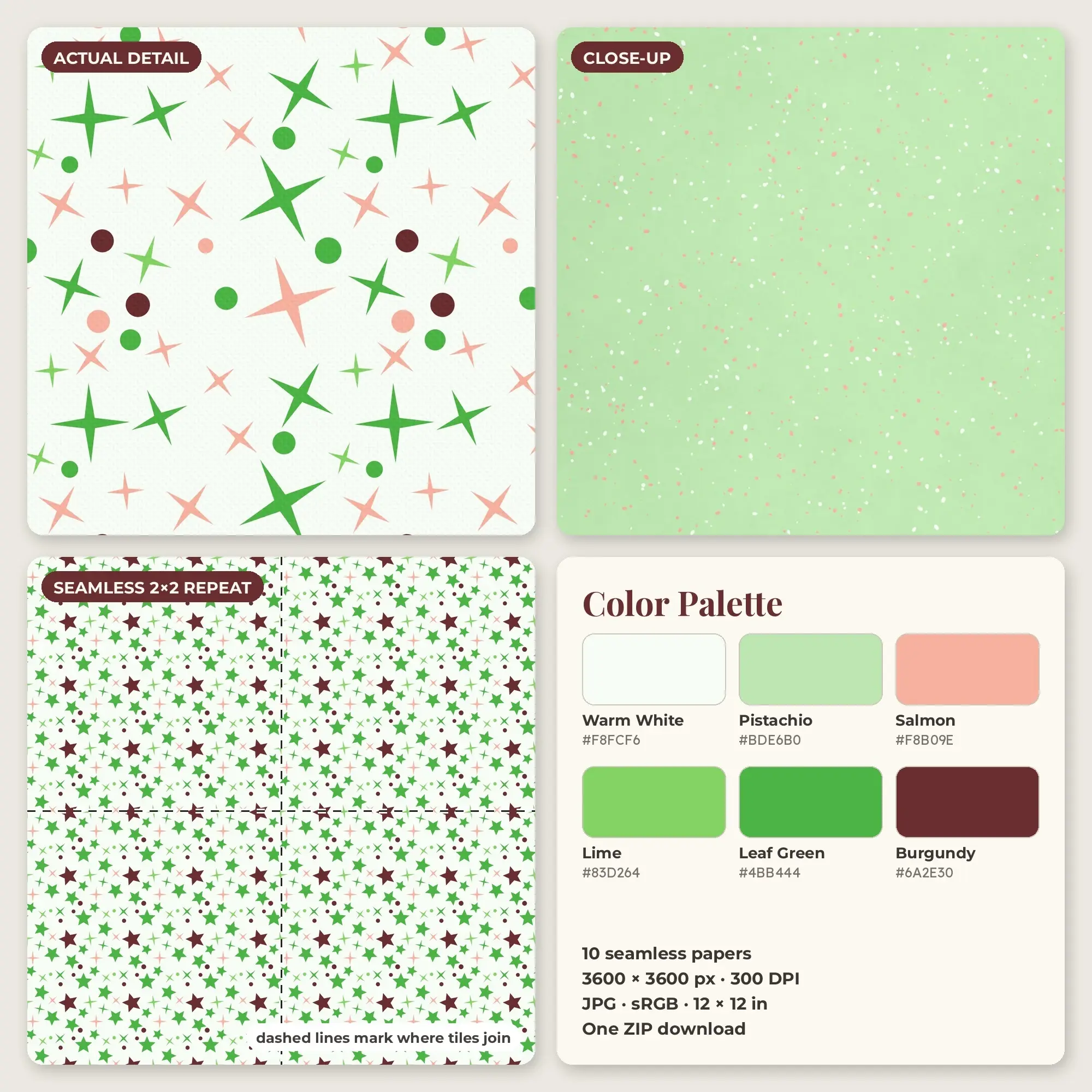 10 Salmon Starry Sky and Sparkle Seamless Patterns – Digital Paper, preview 2 of 2