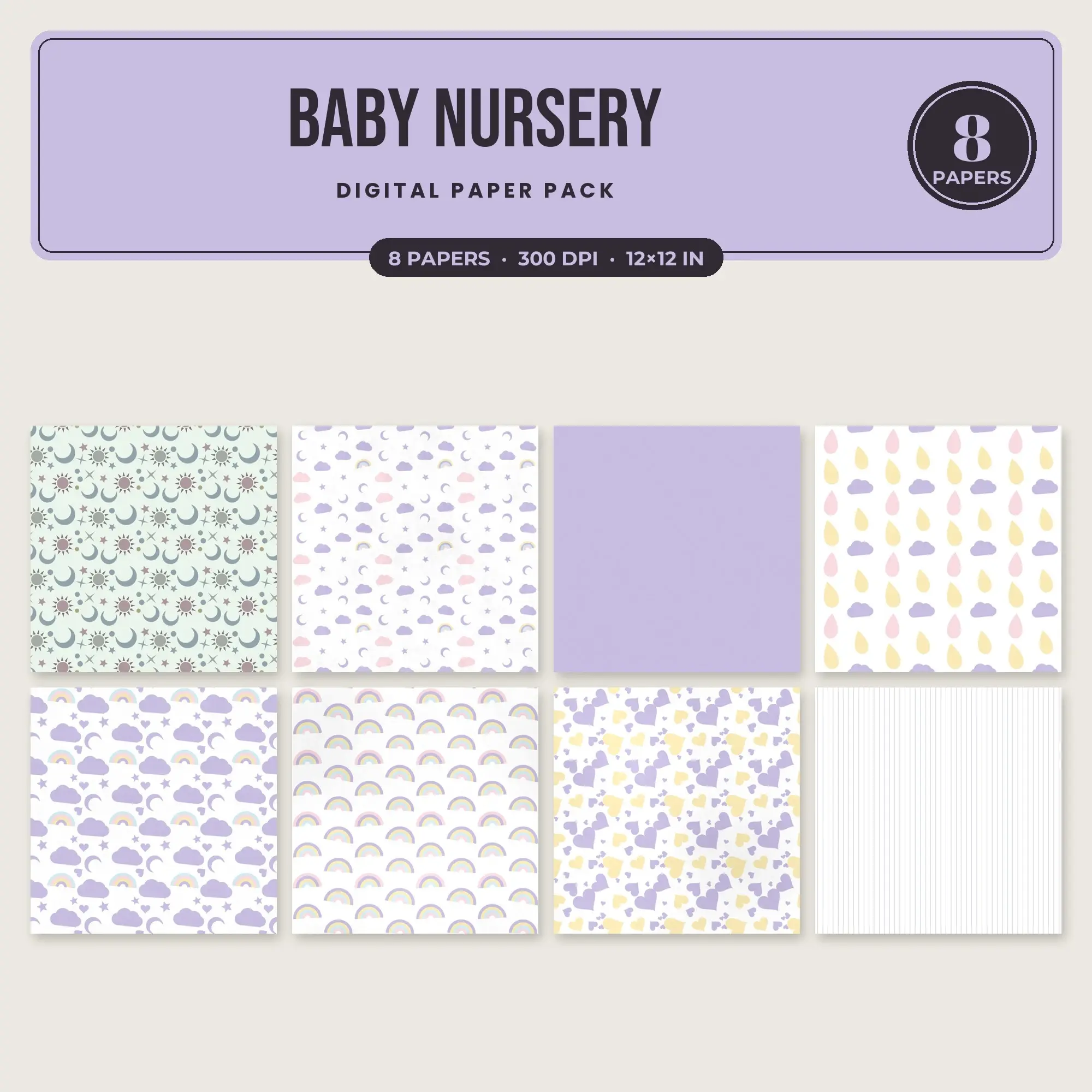 Baby Pink Baby Nursery Seamless Digital Paper Pack, 8 Papers 12x12 preview