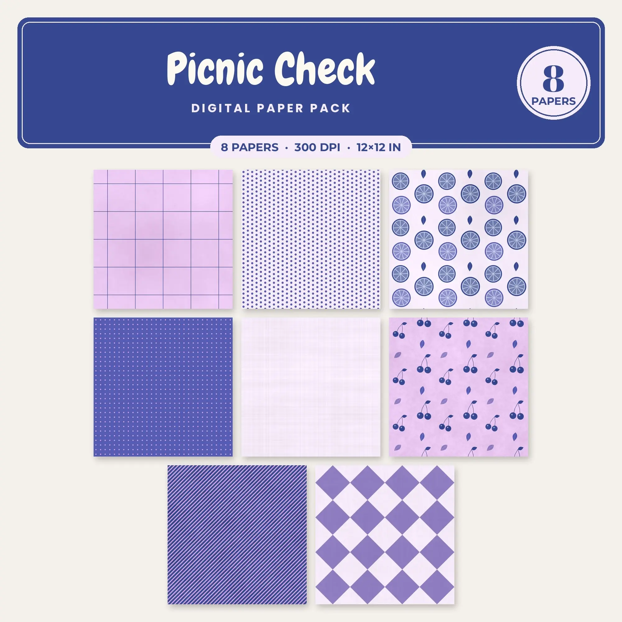 Lilac Picnic Check Seamless Digital Paper Pack, 8 Papers 12x12 preview