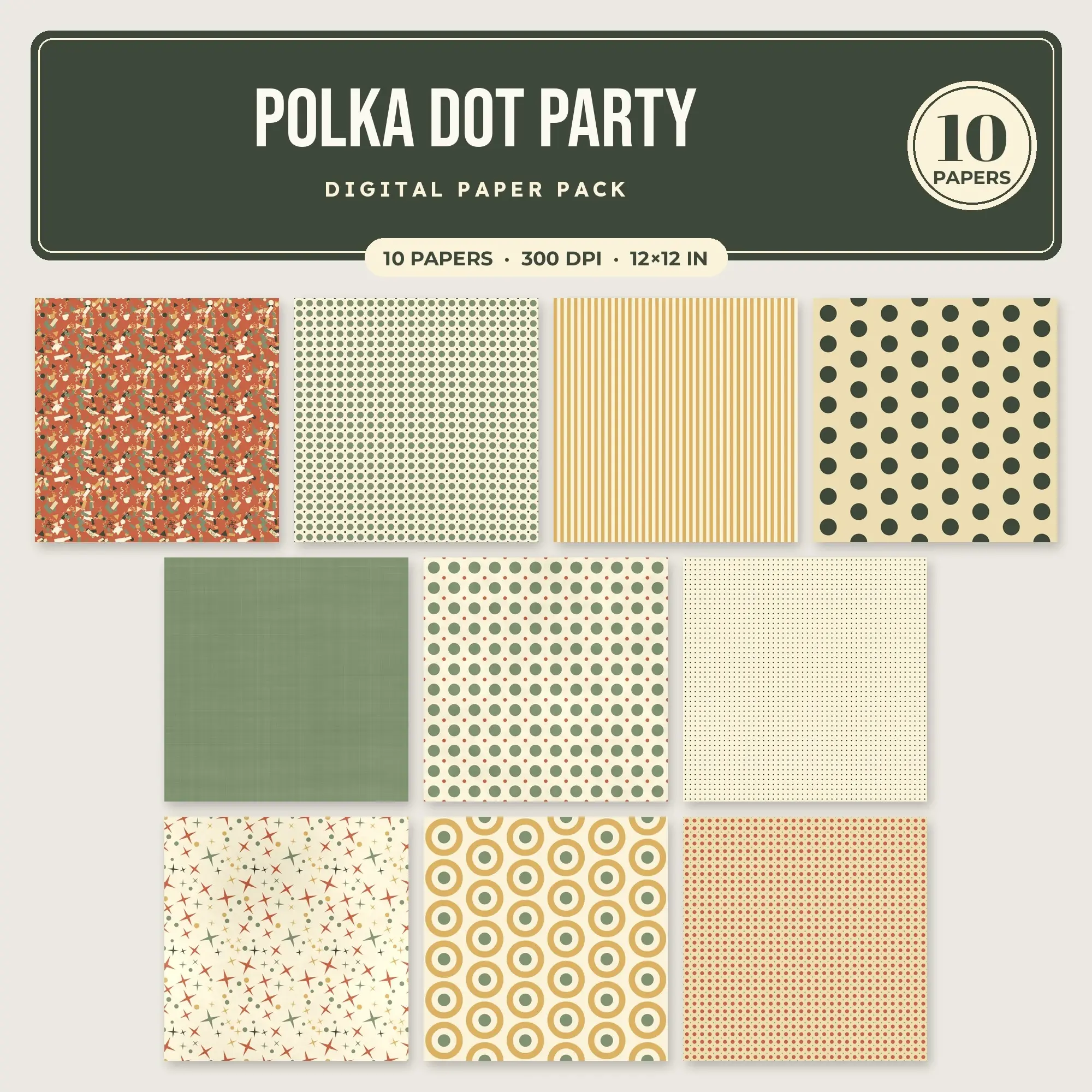 Gold & Terracotta Polka Dot Party Digital Paper Pack – 10 Seamless Patterns preview