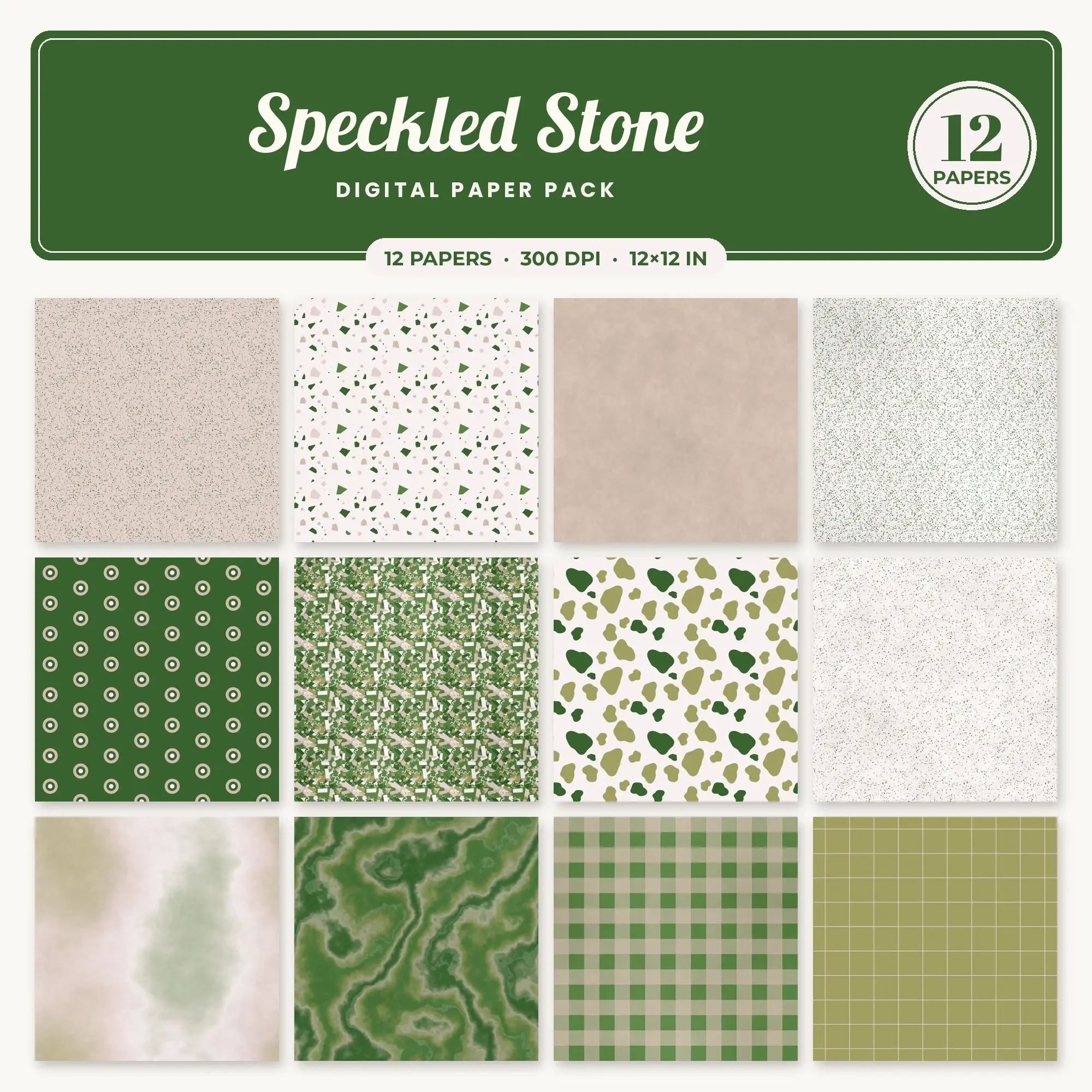 12 Forest Green Speckled Stone Seamless Patterns – Digital Paper preview