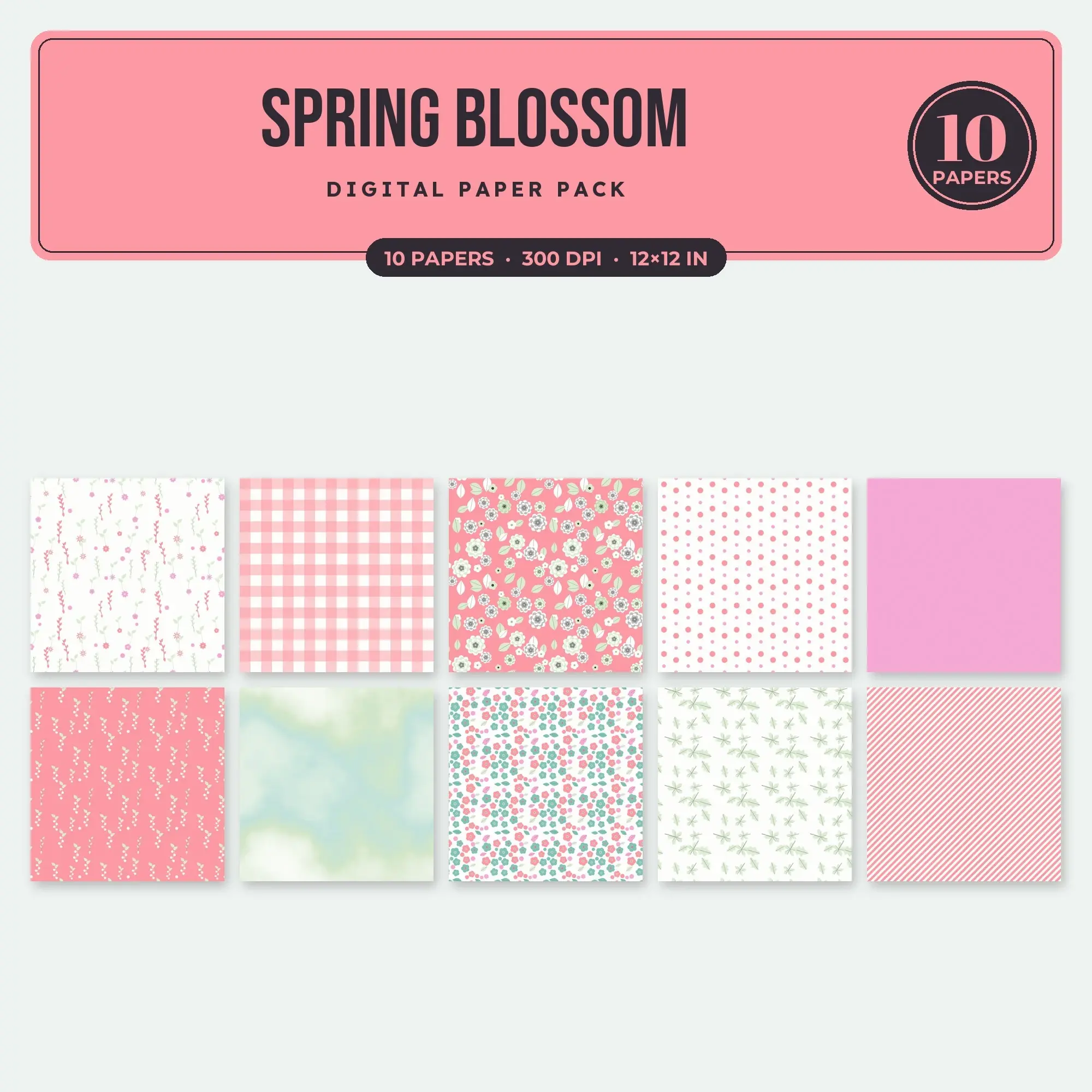 Spring Blossom Digital Paper – 10 Seamless Rose & Bubblegum Patterns preview