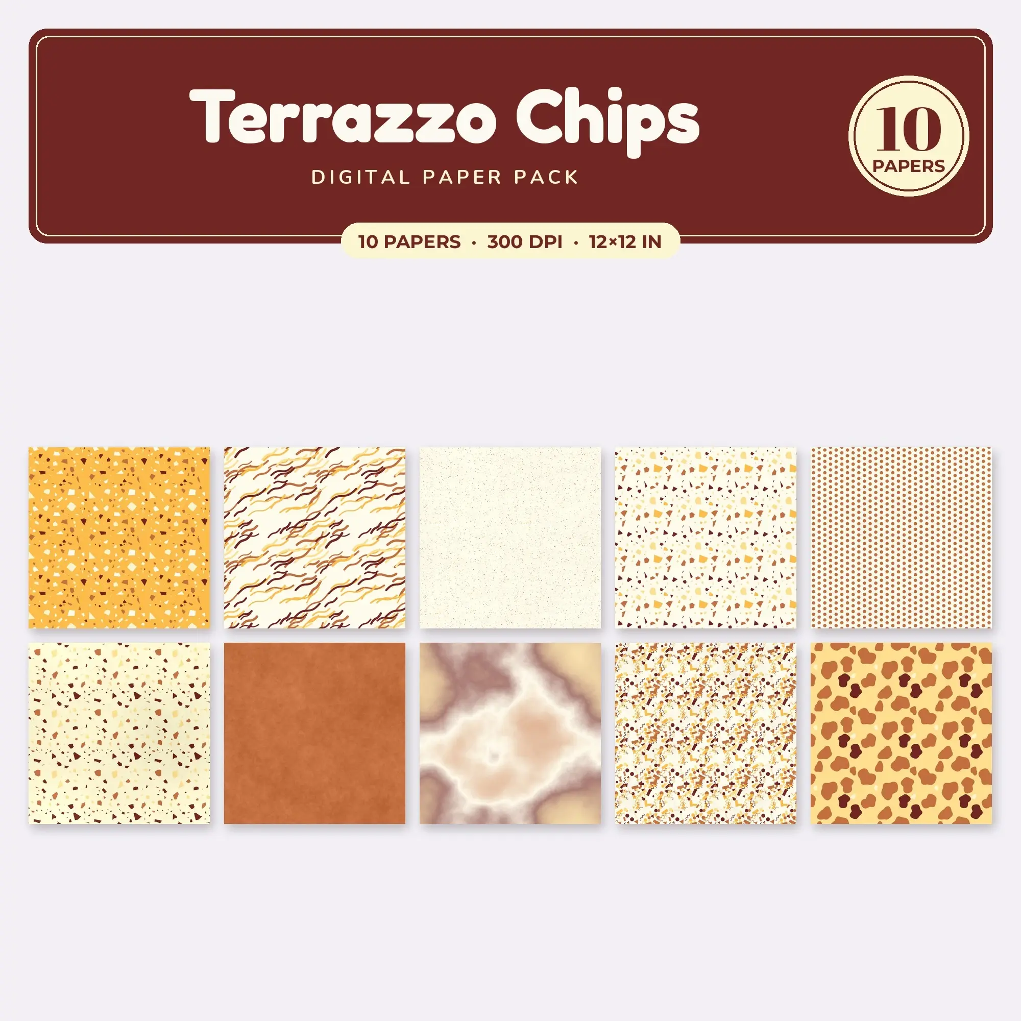 Marigold Terrazzo Chips Seamless Digital Paper Pack, 10 Papers 12x12 preview