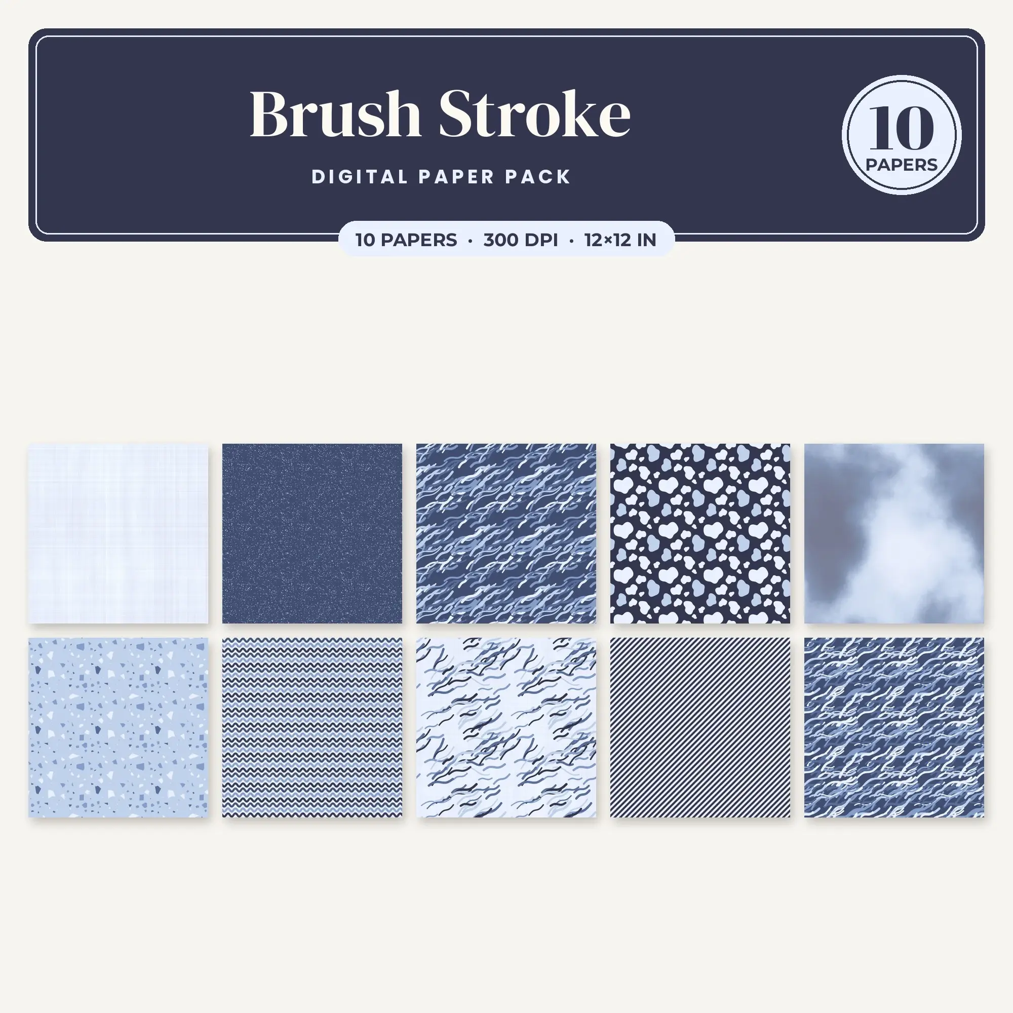 10 Baby Blue Brush Stroke Seamless Patterns – Digital Paper preview