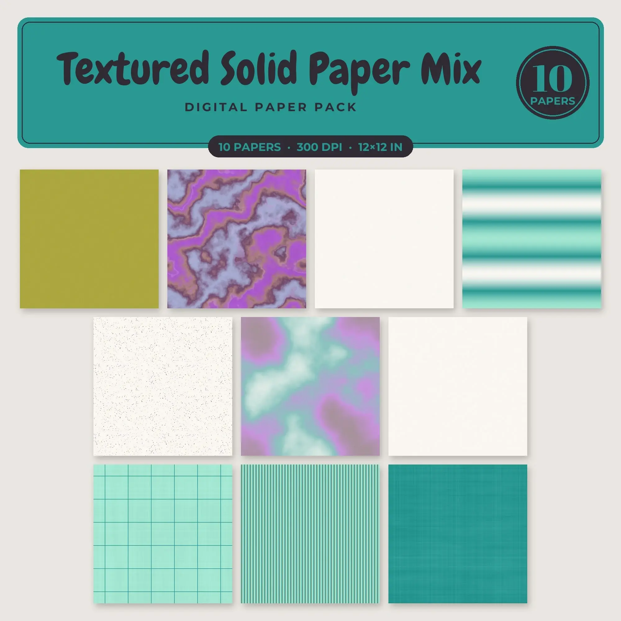 Textured Solid Paper Mix Digital Paper – 10 Seamless Violet & Teal Patterns preview