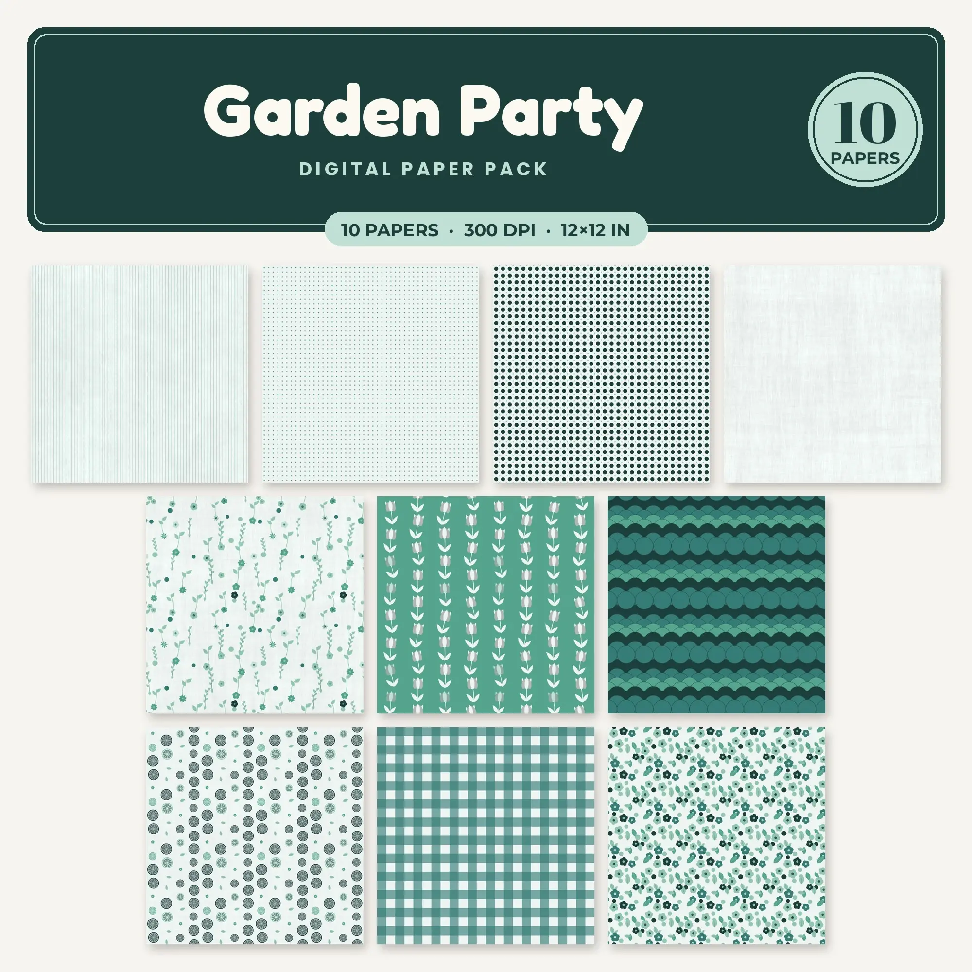 Teal & Jade Garden Party Digital Paper Pack – 10 Seamless Patterns preview