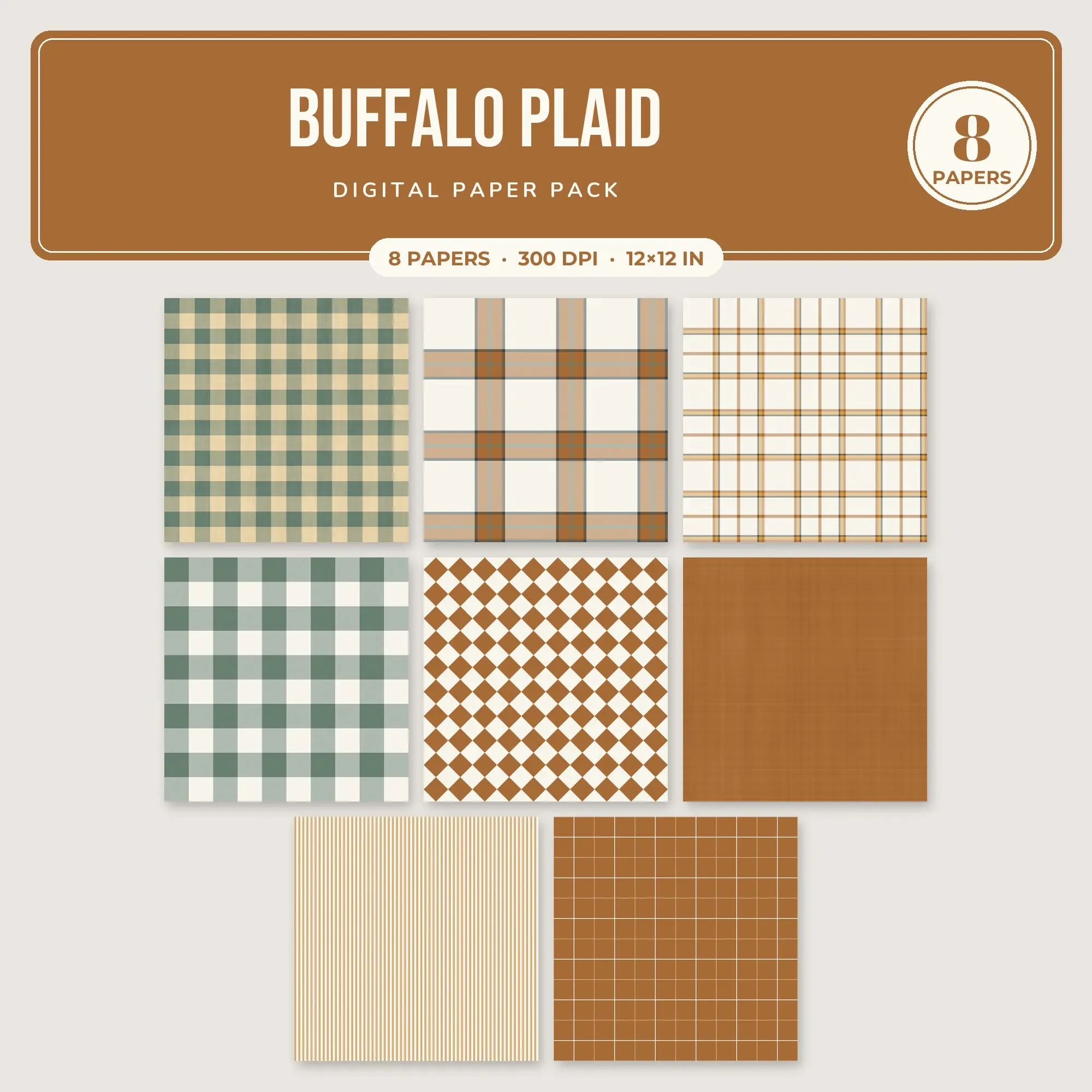 Buffalo Plaid Seamless Pattern Papers in Honey and Caramel – 8 Pack preview