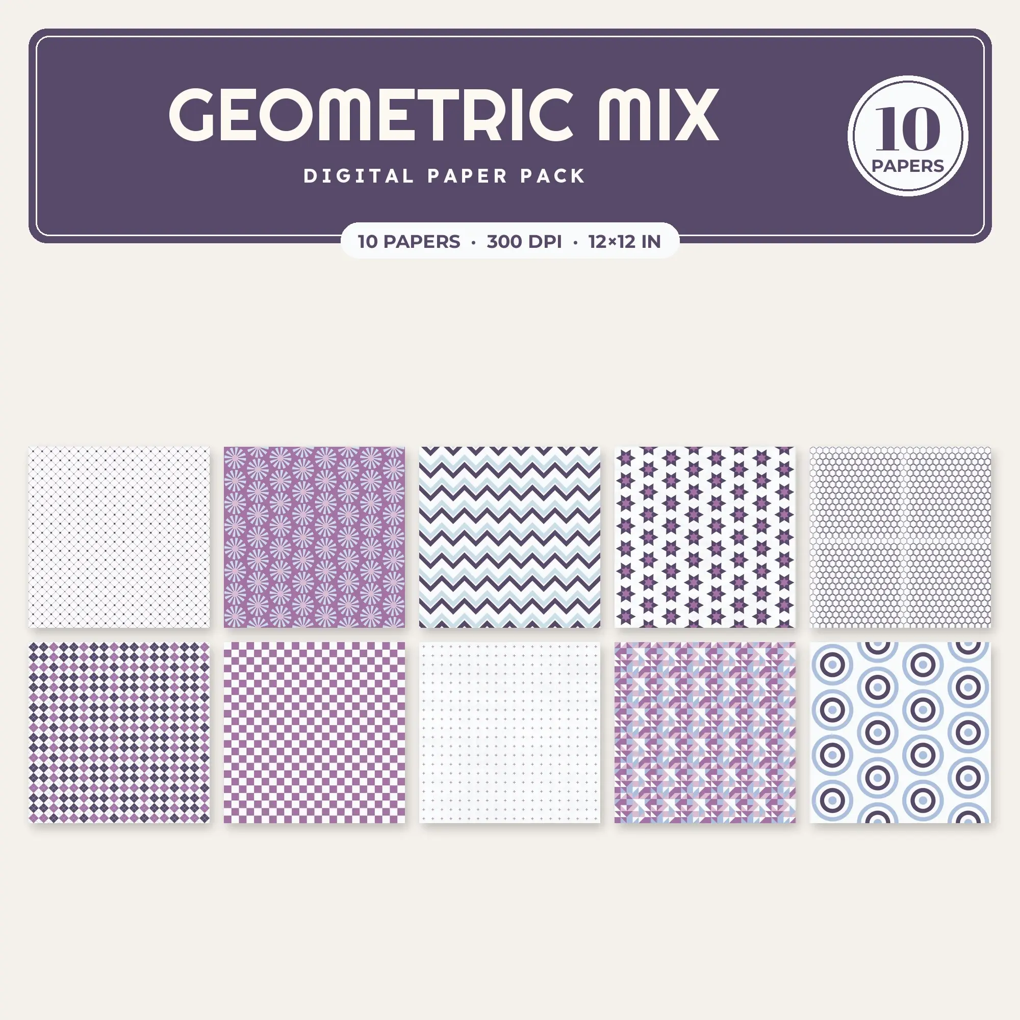 10 Sky Blue Geometric Mix Seamless Patterns – Digital Paper preview