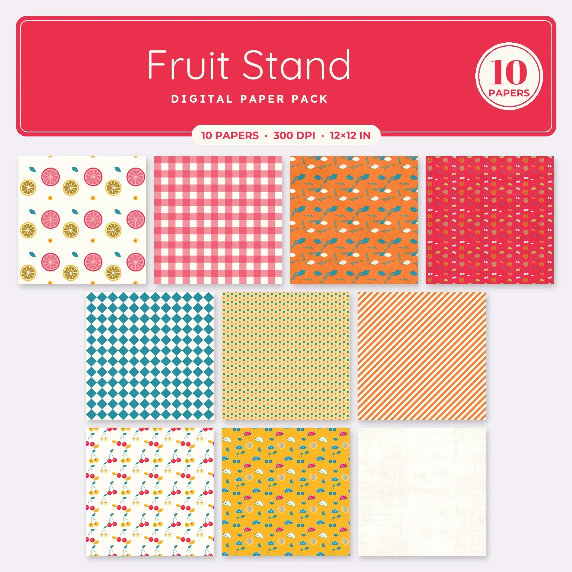 10 Marigold Fruit Stand Seamless Patterns – Digital Paper preview