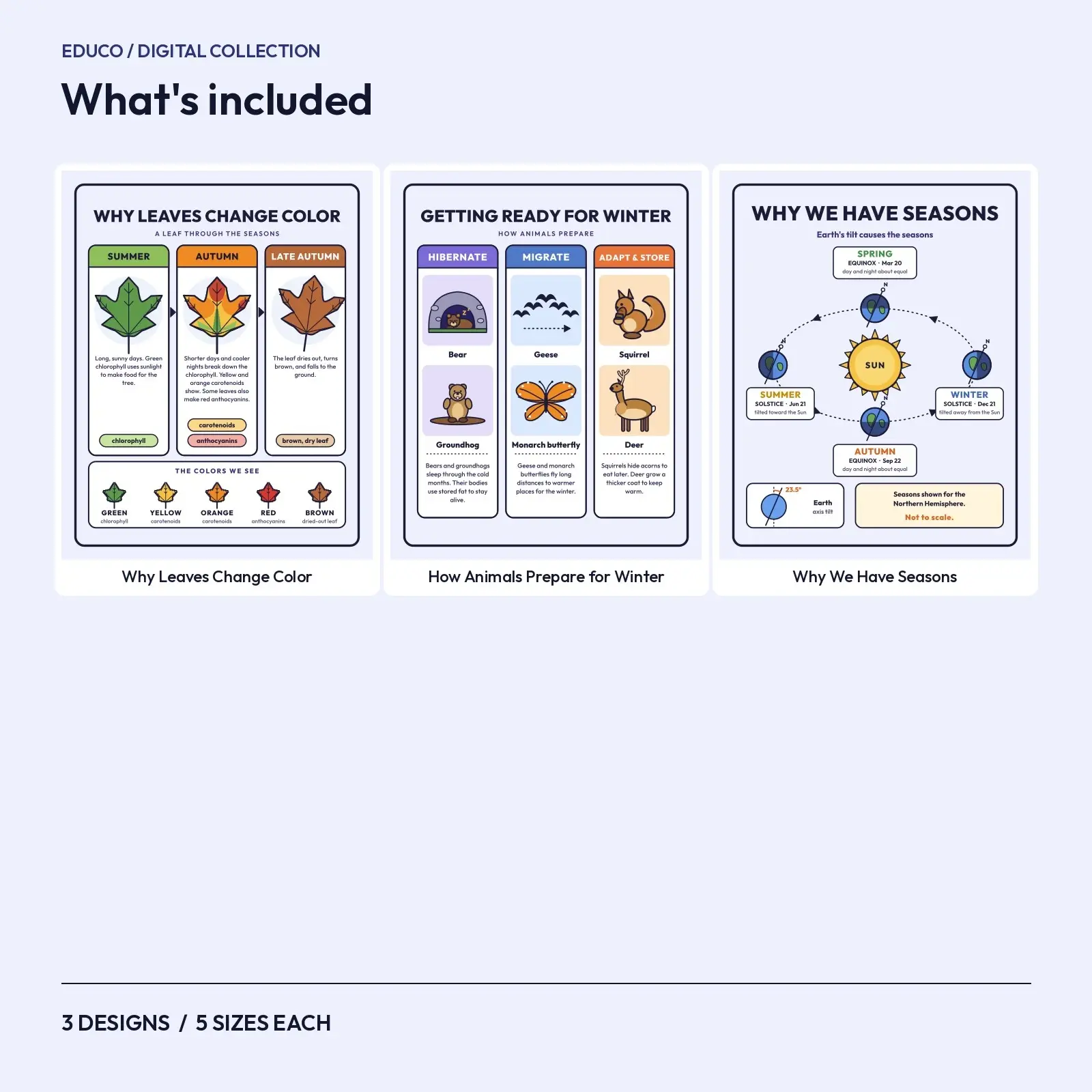 Fall Science Posters – 3 Printable Leaf Color, Animals and Seasons Charts, preview 2 of 3