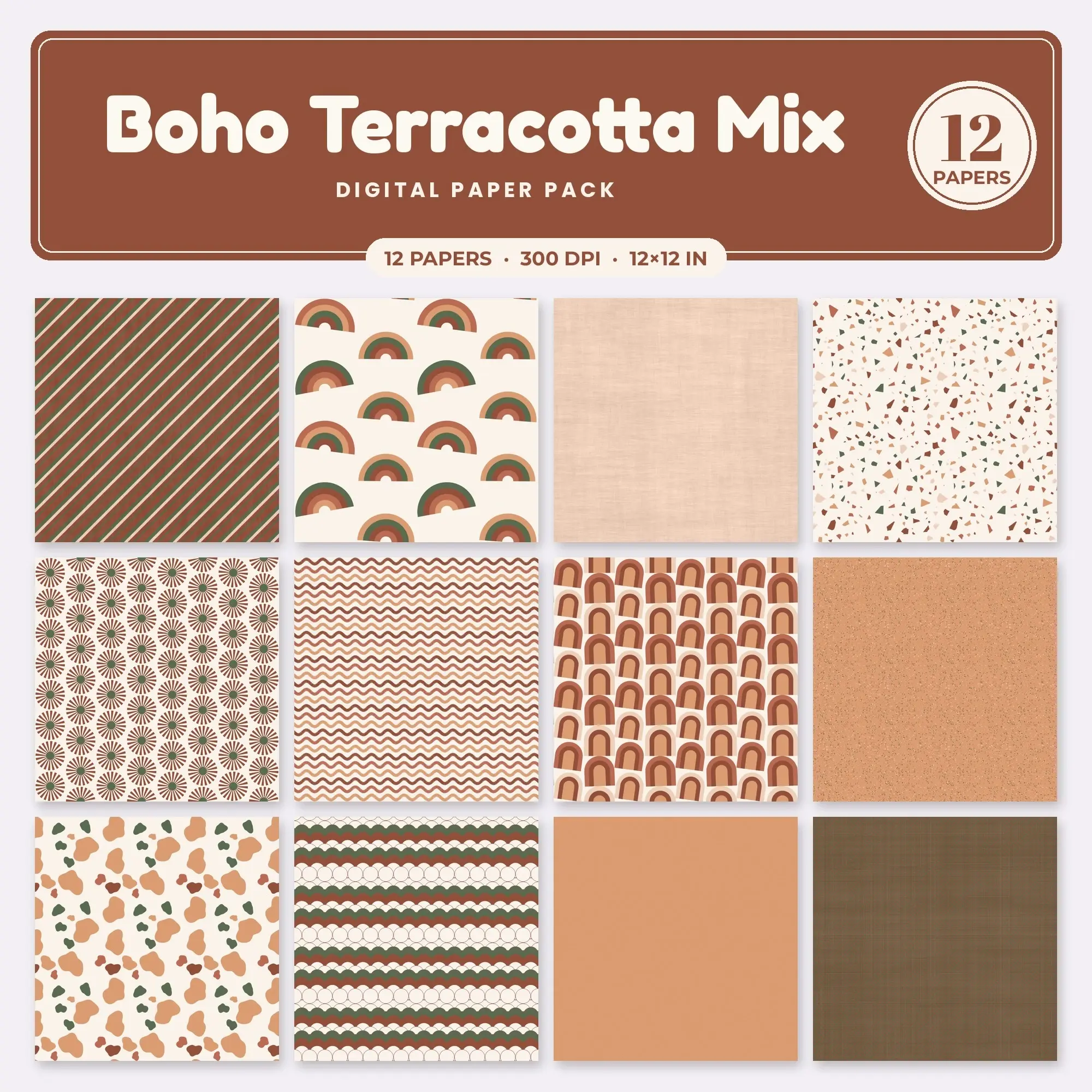 12 Apricot Boho Terracotta Mix Seamless Patterns – Digital Paper preview