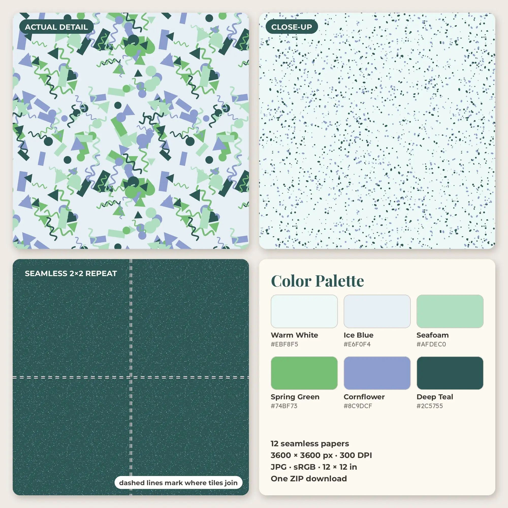 Cornflower & Spring Green Speckled Stone Digital Paper Pack – 12 Seamless Patterns, preview 2 of 2
