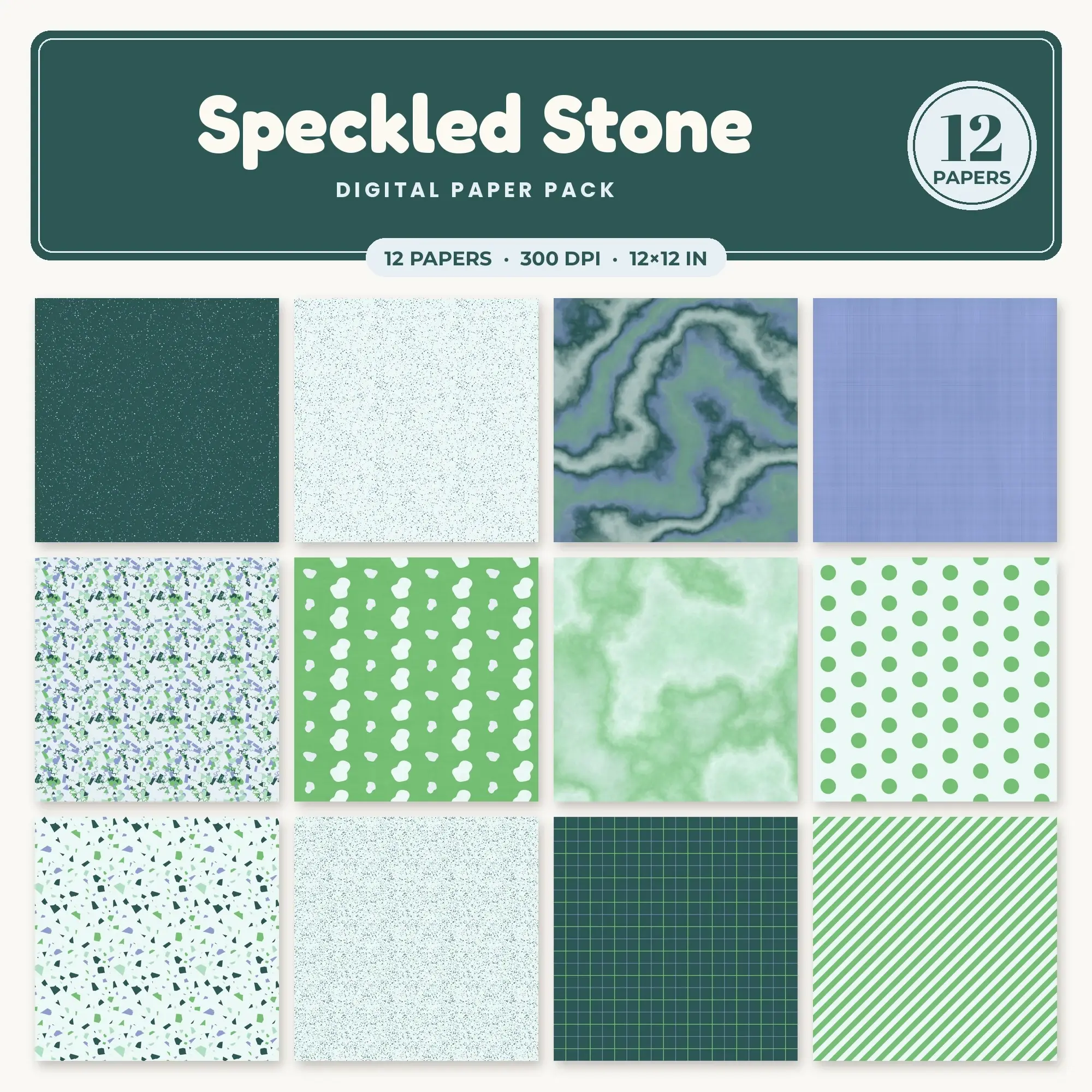Cornflower & Spring Green Speckled Stone Digital Paper Pack – 12 Seamless Patterns preview