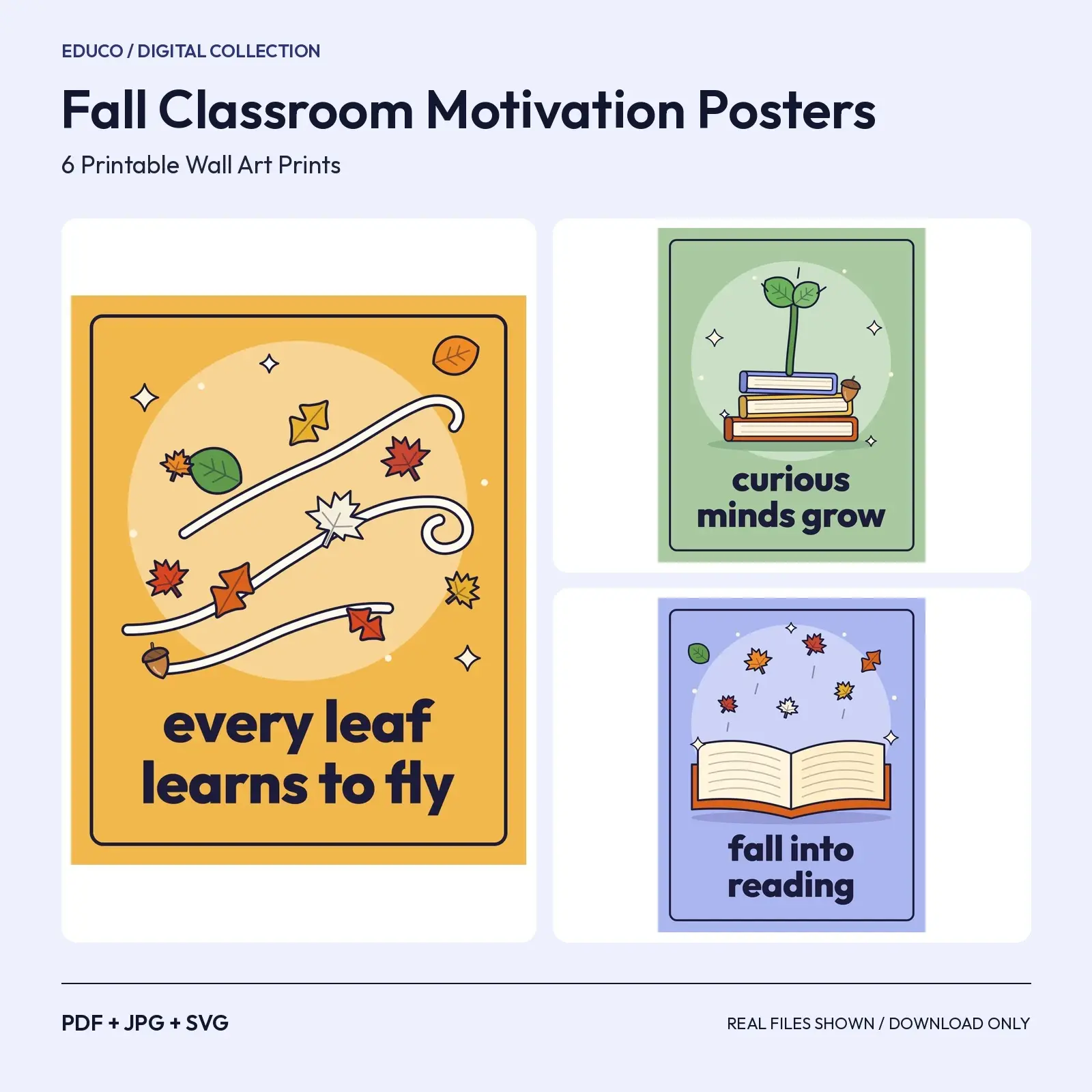 Fall Classroom Motivation Posters – 6 Printable Growth Mindset Prints preview