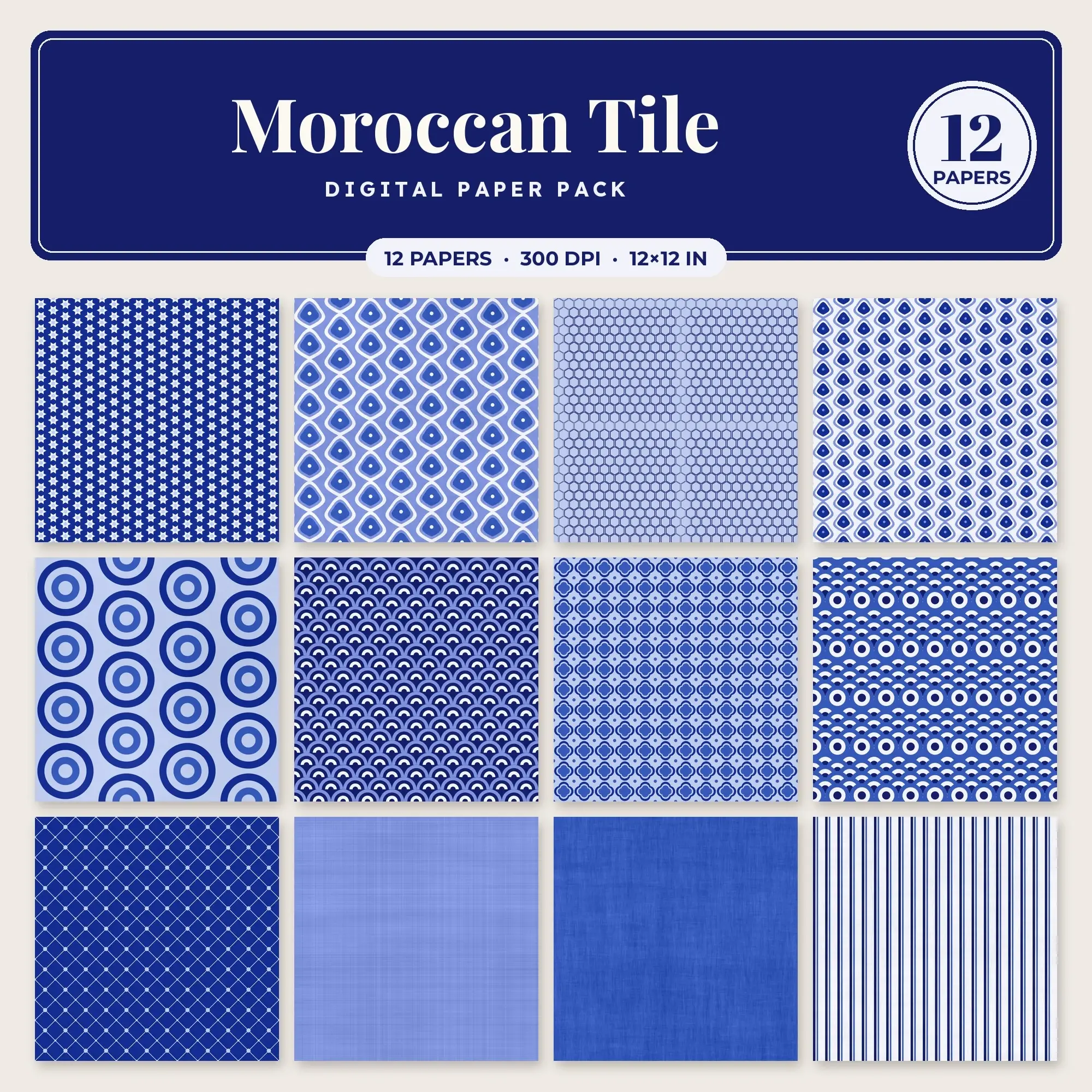 12 Royal Blue Moroccan Tile Seamless Patterns – Digital Paper preview