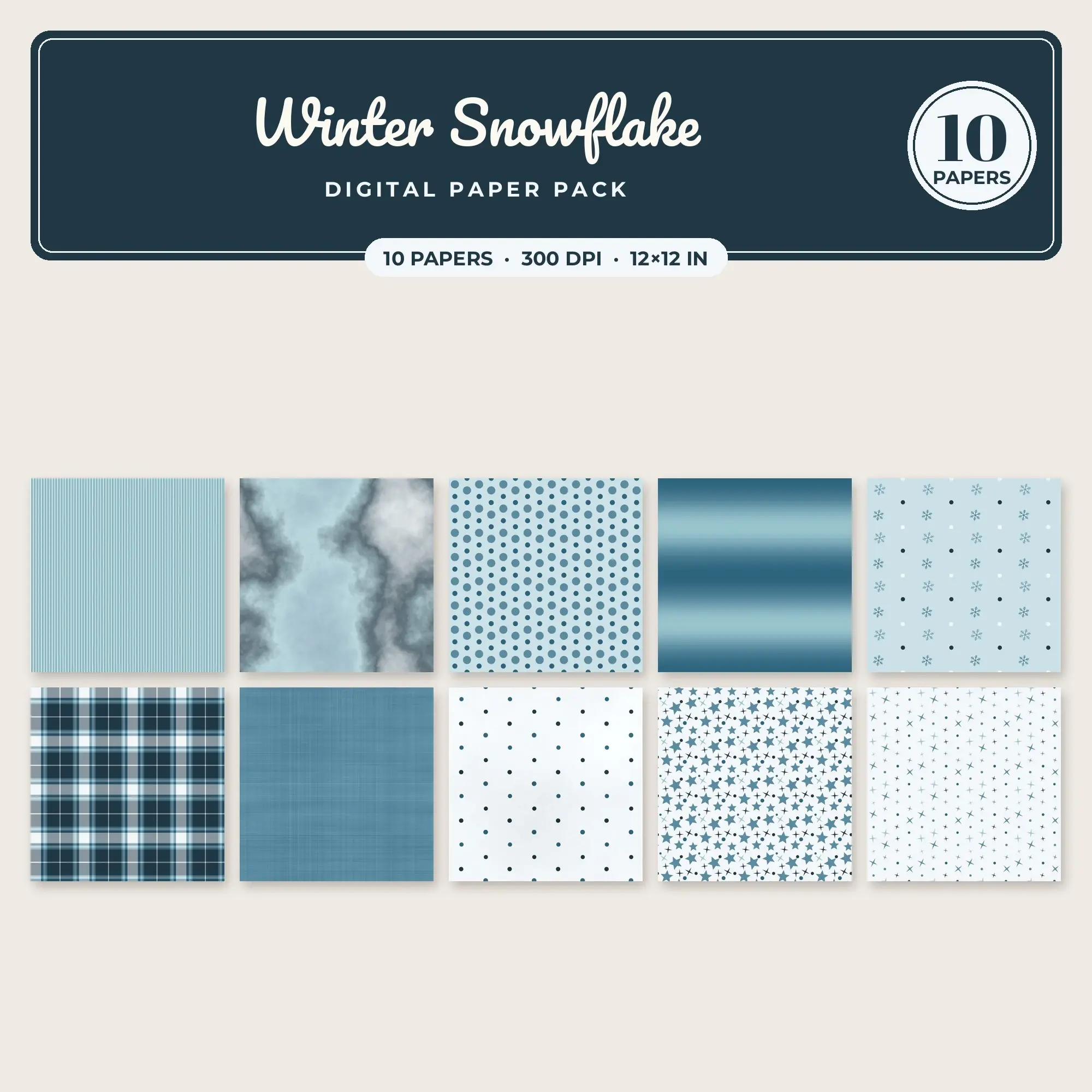 Peacock Winter Snowflake Seamless Digital Paper Pack, 10 Papers 12x12 preview