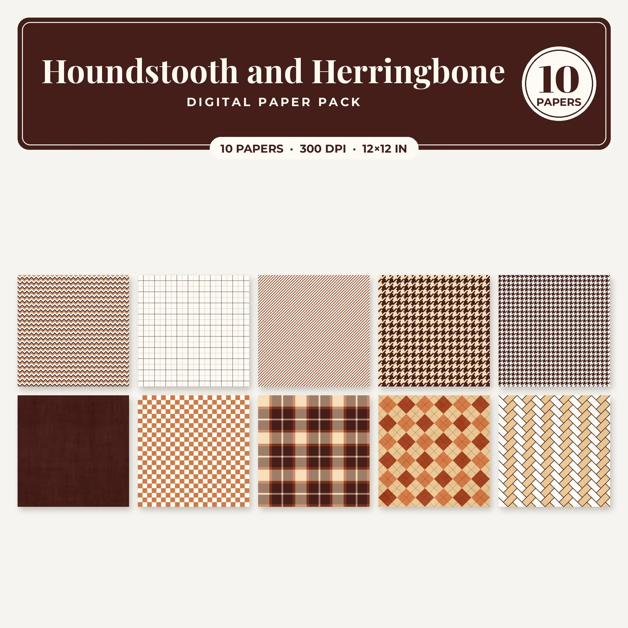 Terracotta Houndstooth and Herringbone Seamless Digital Paper Pack, 10 Papers 12x12 preview