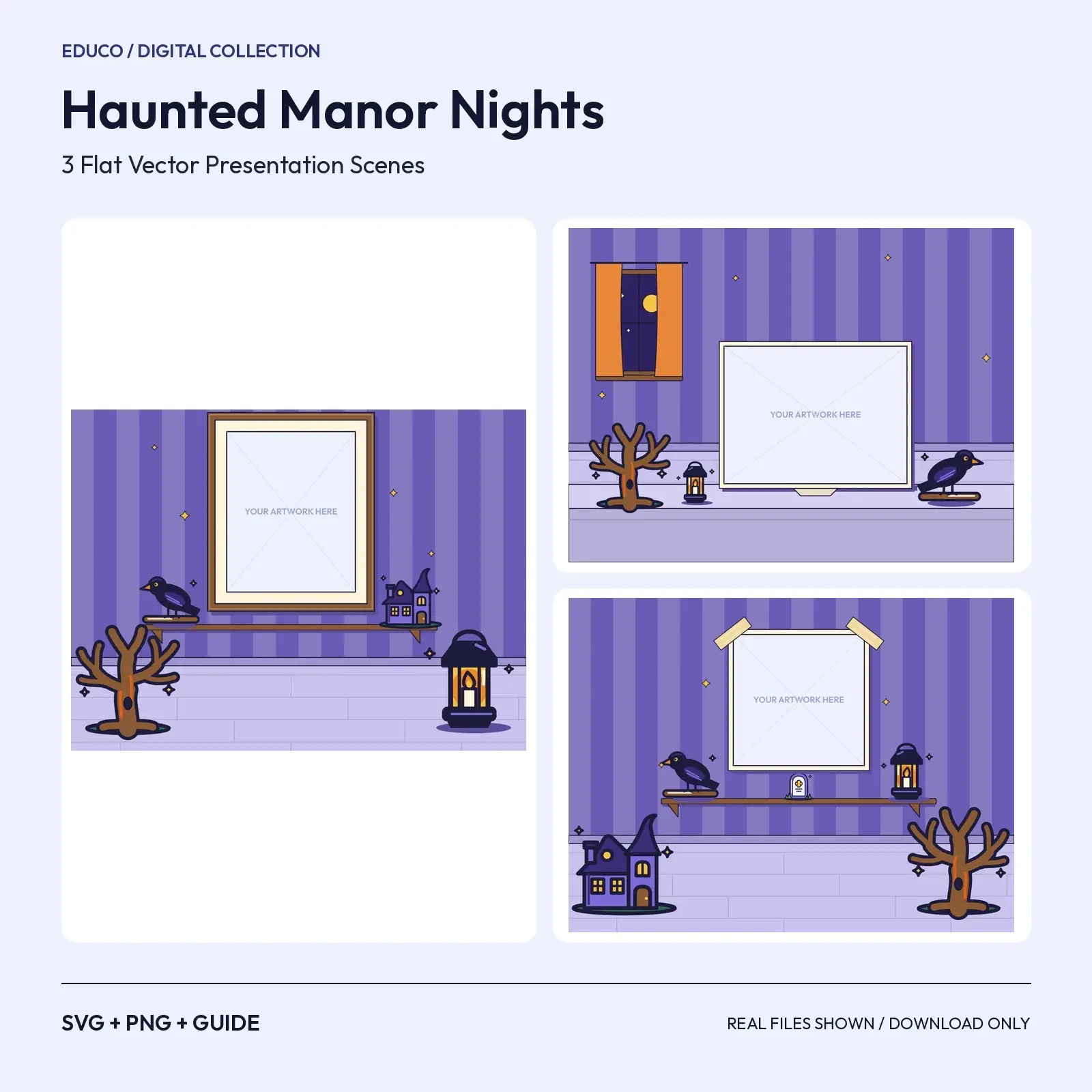 Haunted Manor Nights – 3 Flat Vector Halloween Presentation Scenes preview