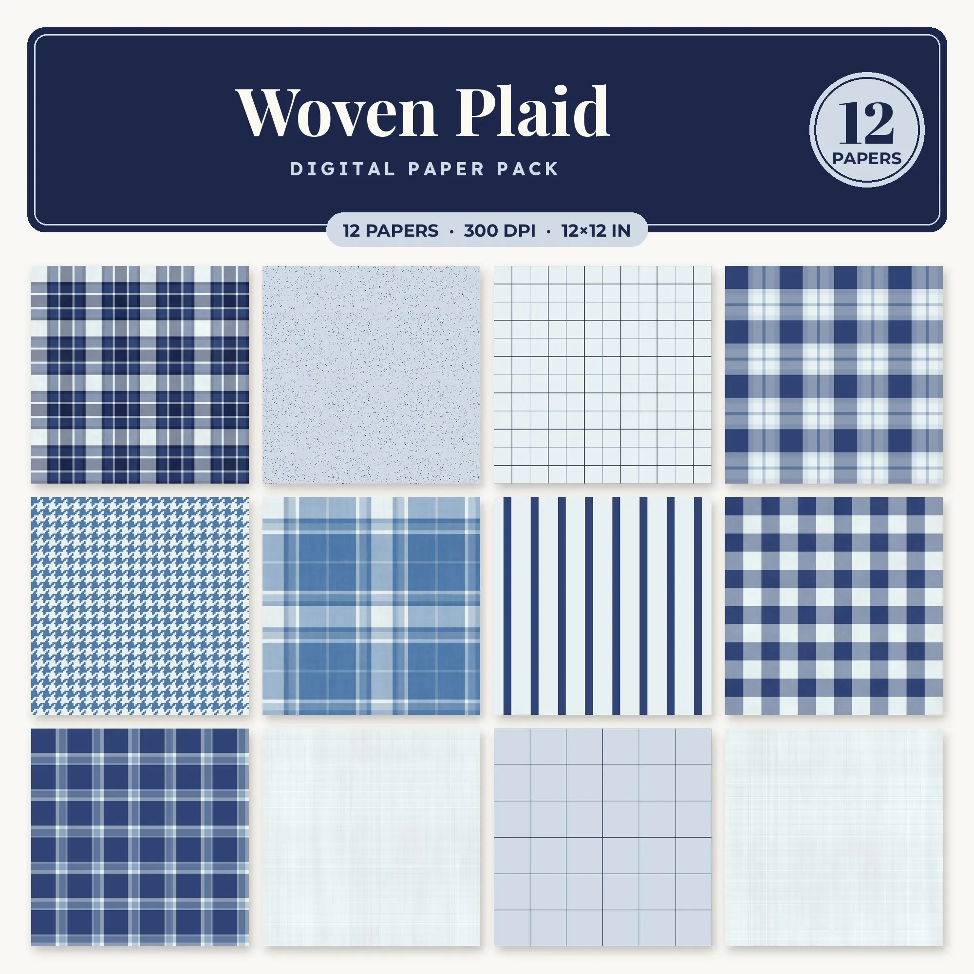 Woven Plaid Seamless Pattern Papers in Denim and Midnight Blue – 12 Pack preview