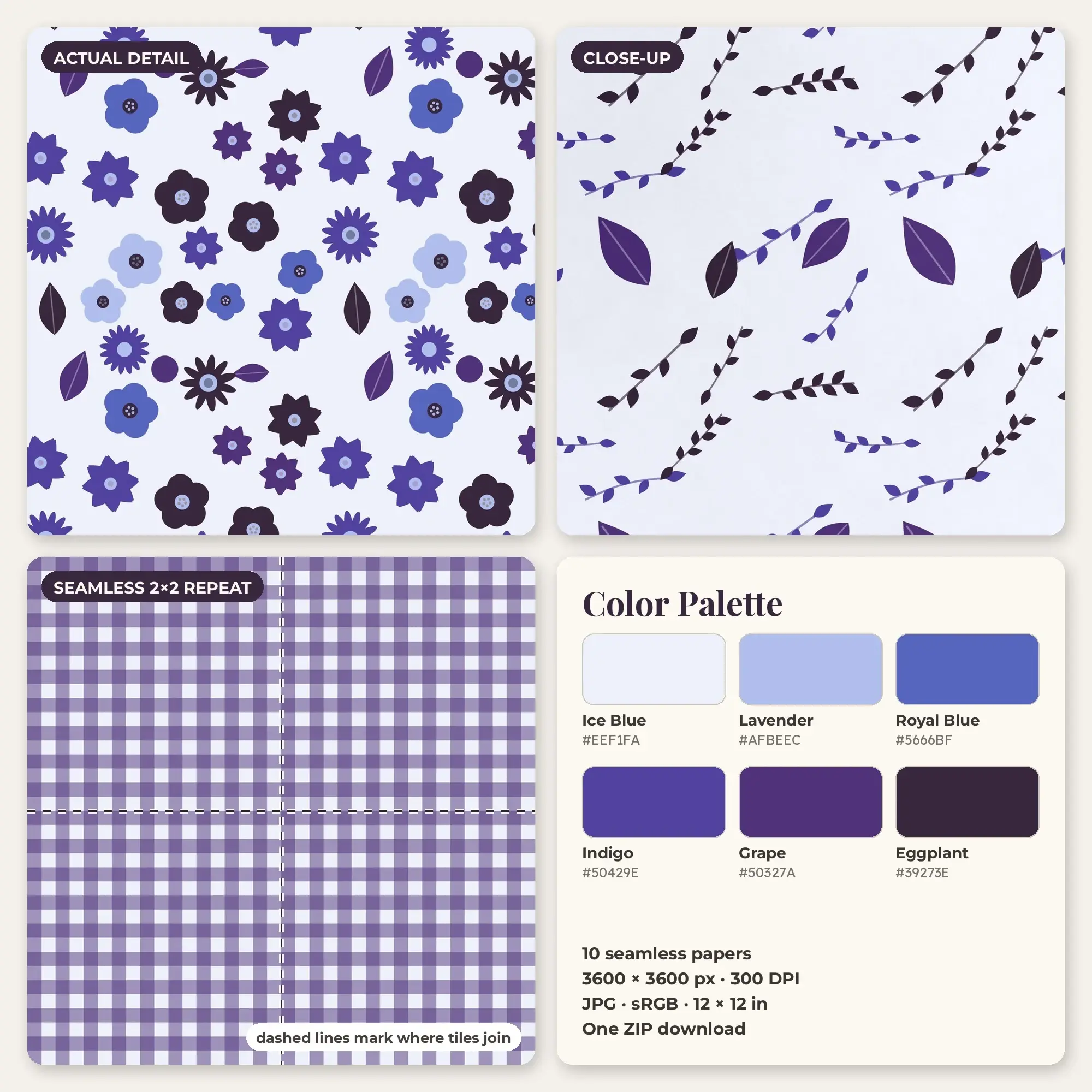 Lavender Botanical Foliage Seamless Digital Paper Pack, 10 Papers 12x12, preview 2 of 2