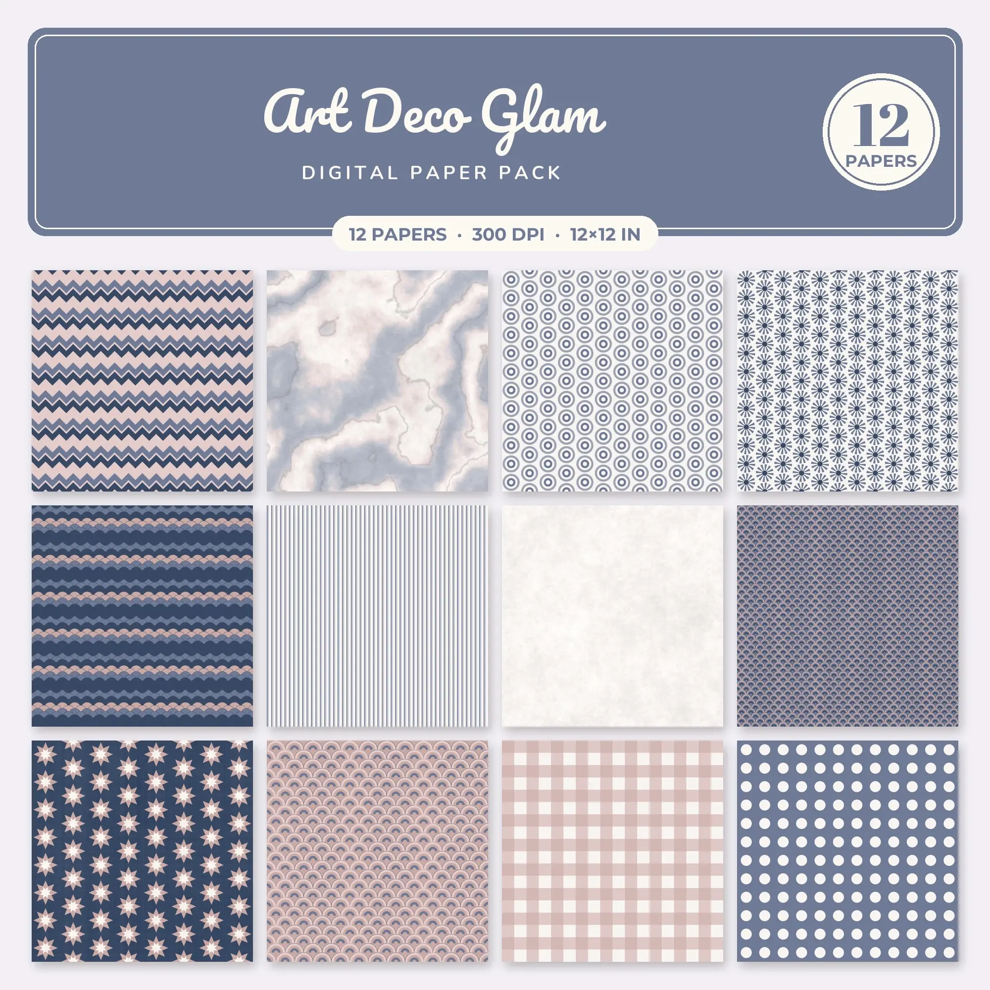 Blush & Navy Art Deco Glam Seamless Digital Paper – 12 Papers, 12x12 JPG preview