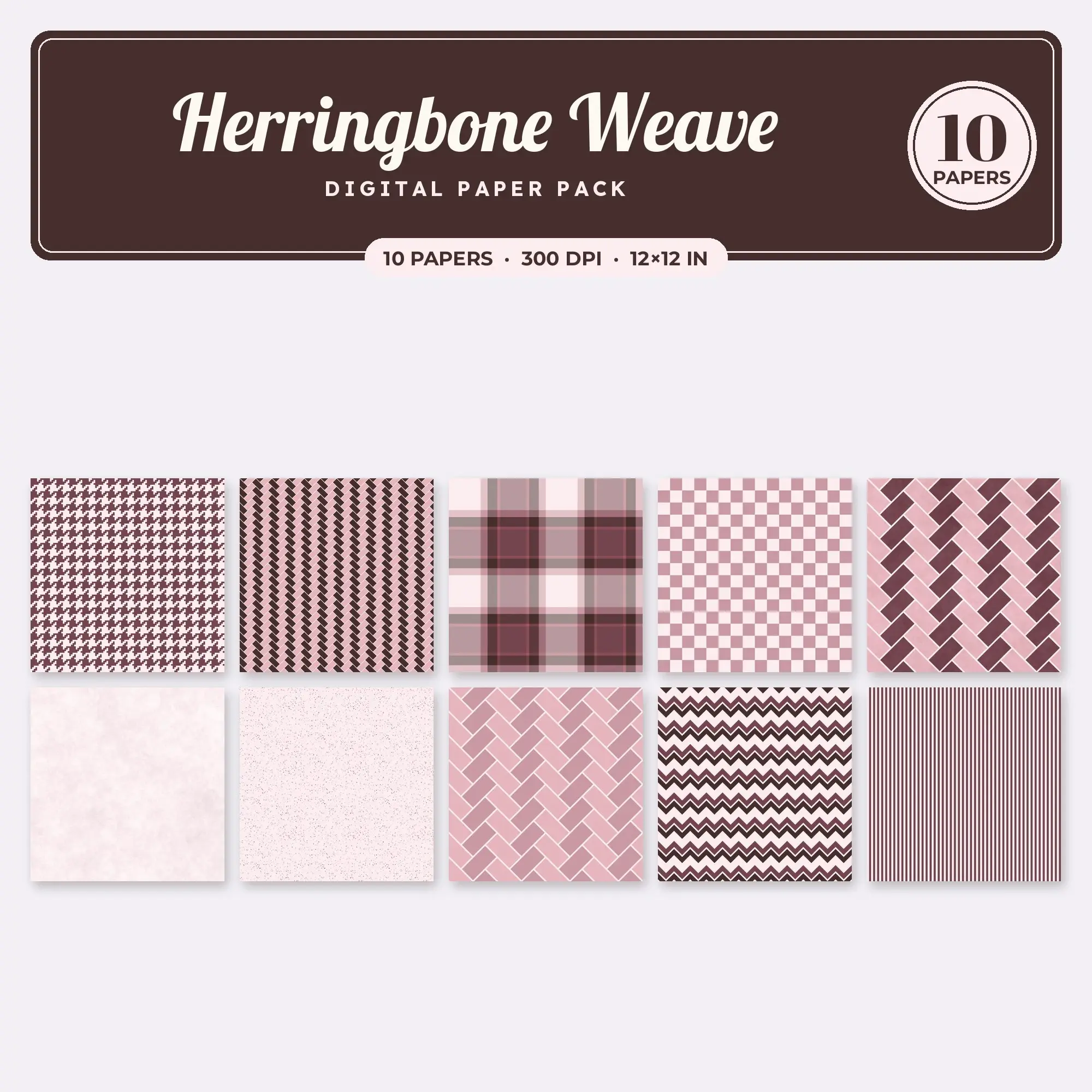 Petal Pink Herringbone Weave Seamless Digital Paper Pack, 10 Papers 12x12 preview