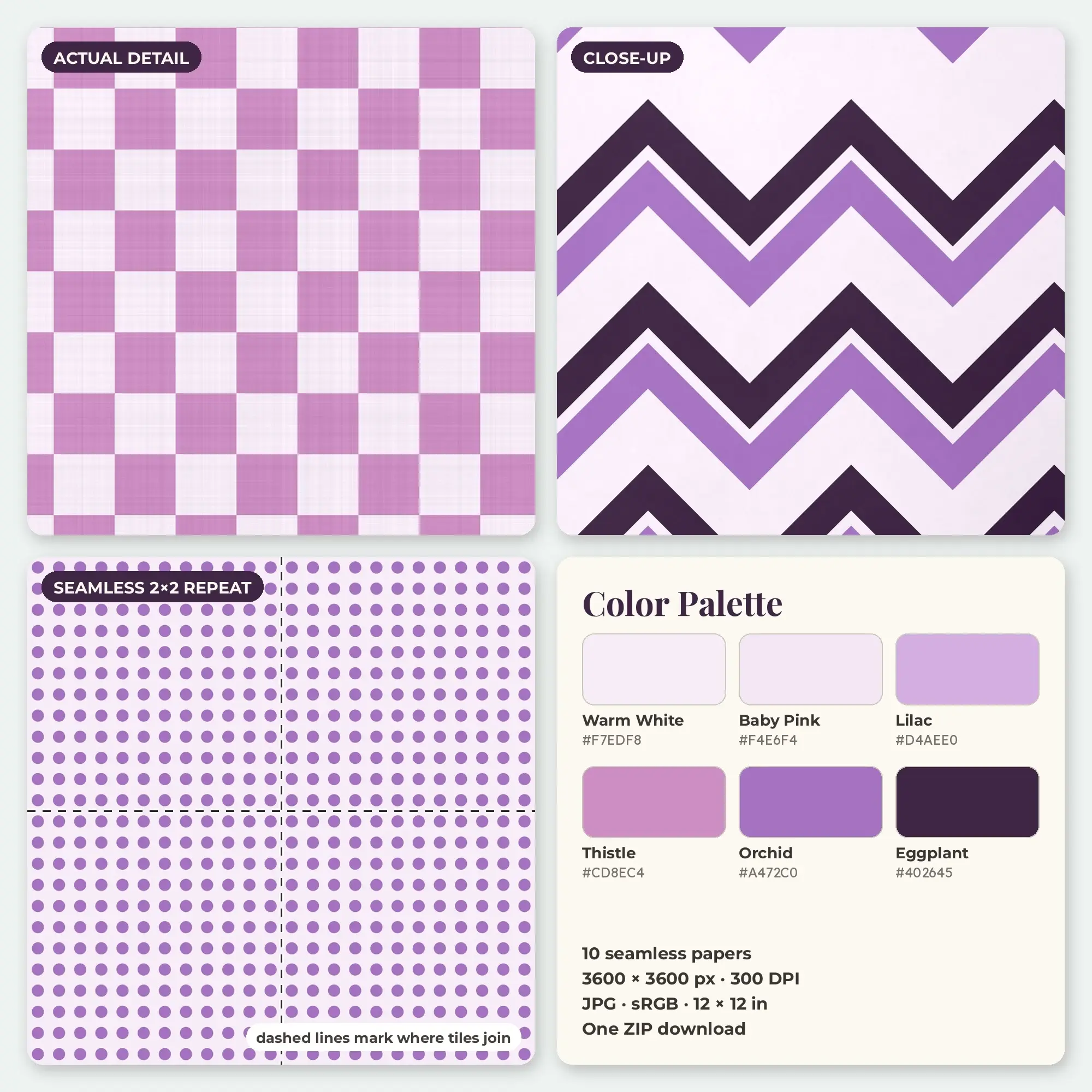 Orchid & Lilac Candy Stripe Seamless Digital Paper – 10 Papers, 12x12 JPG, preview 2 of 2