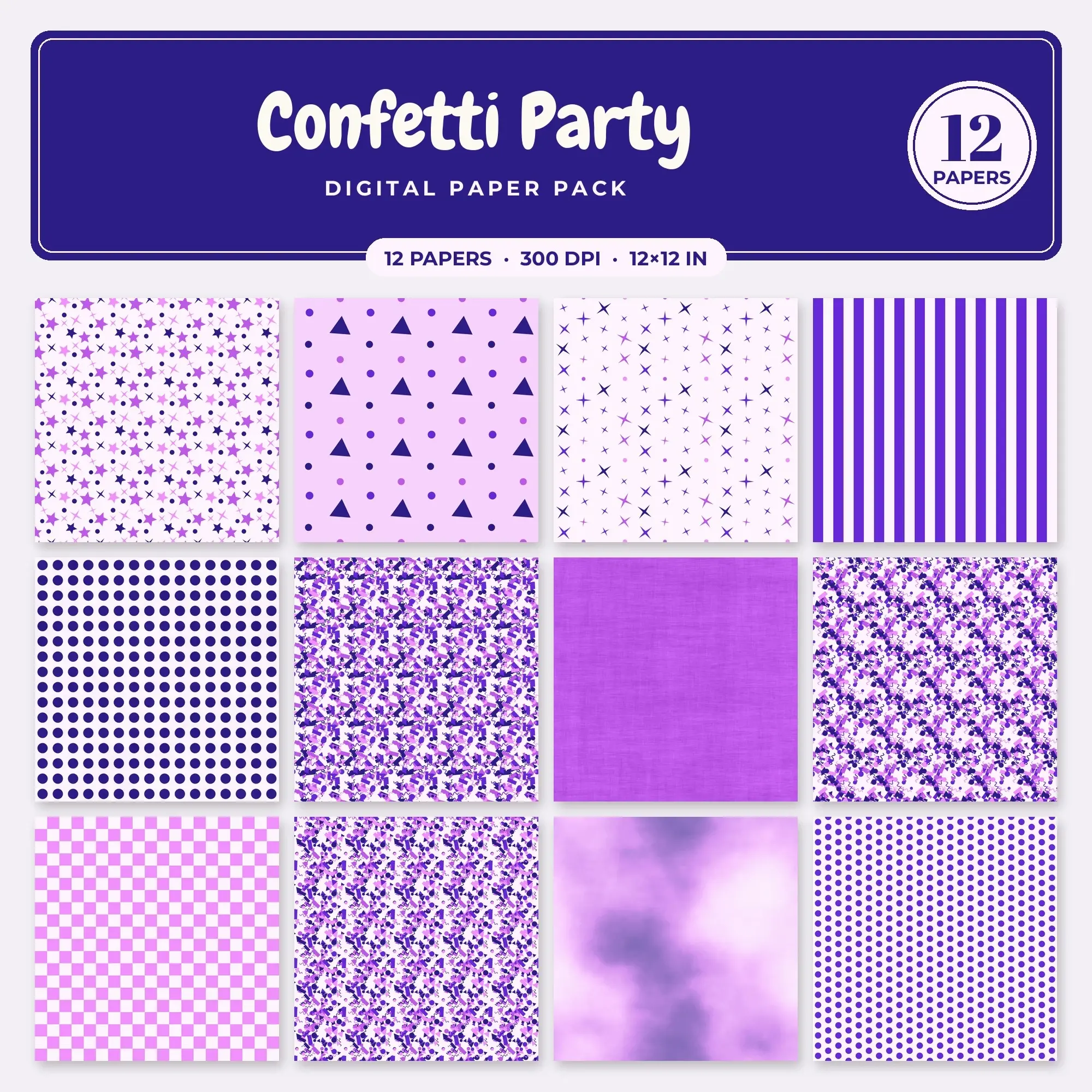 Orchid Confetti Party Seamless Digital Paper Pack, 12 Papers 12x12 preview