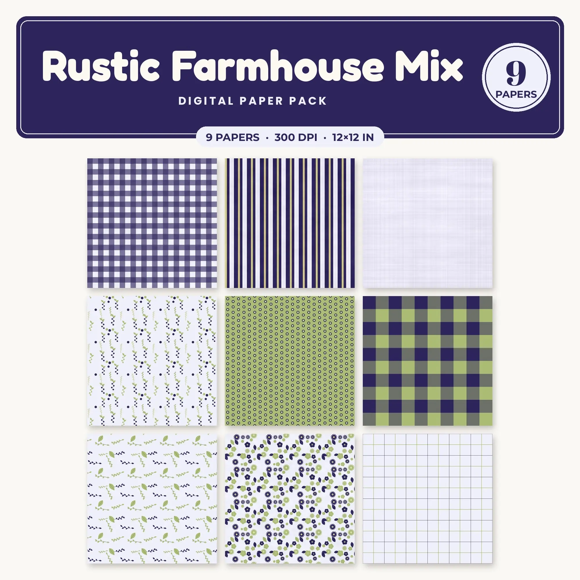 Matcha Rustic Farmhouse Mix Seamless Digital Paper Pack, 9 Papers 12x12 preview