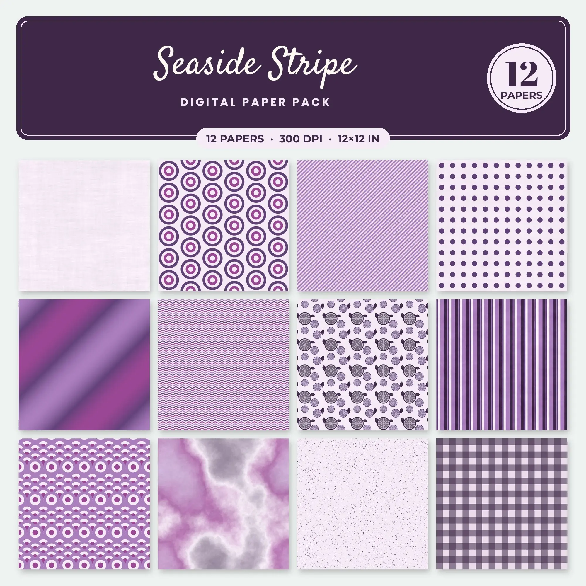 Seaside Stripe Seamless Pattern Papers in Orchid and Wisteria – 12 Pack preview