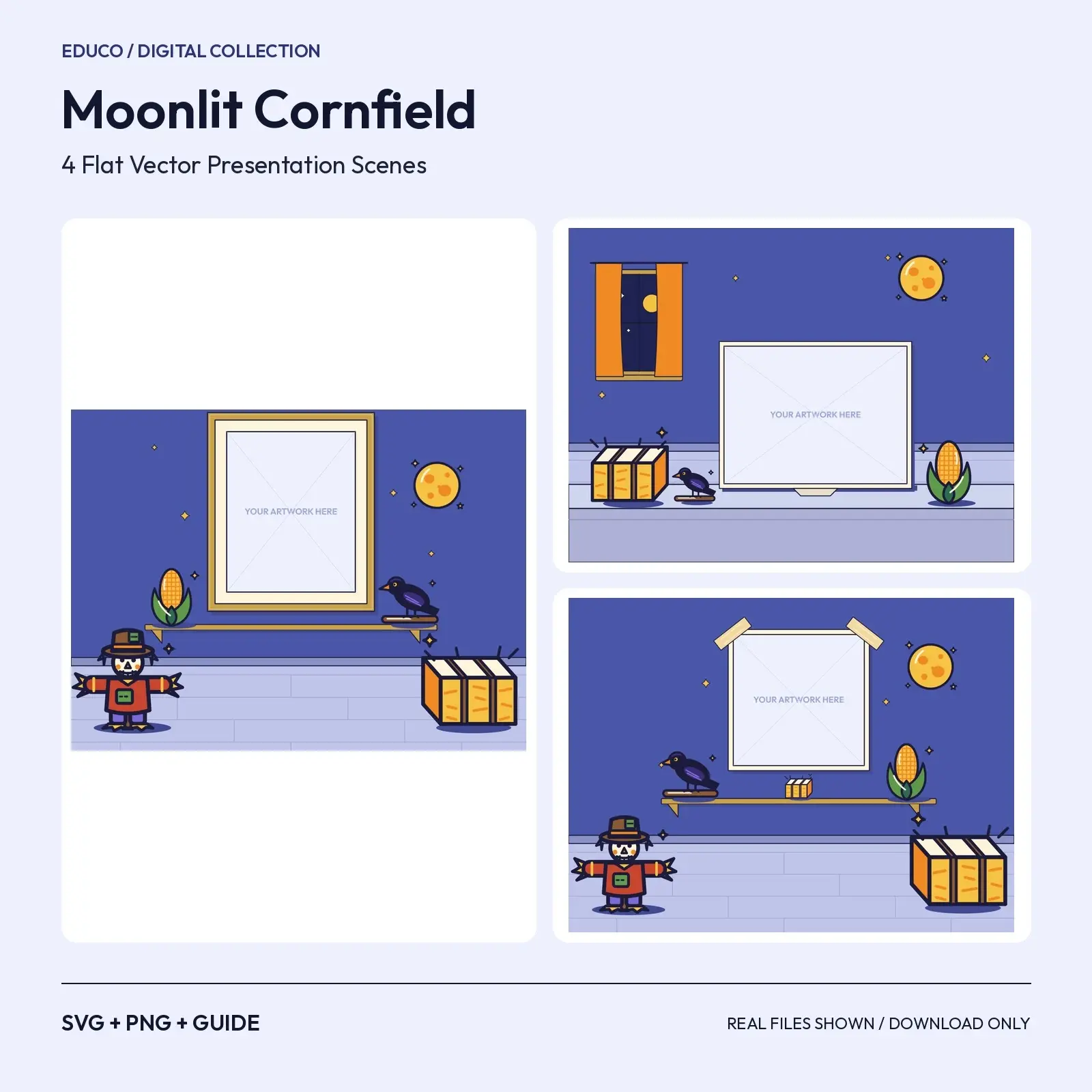 Moonlit Cornfield – 4 Flat Vector Halloween Presentation Scenes preview