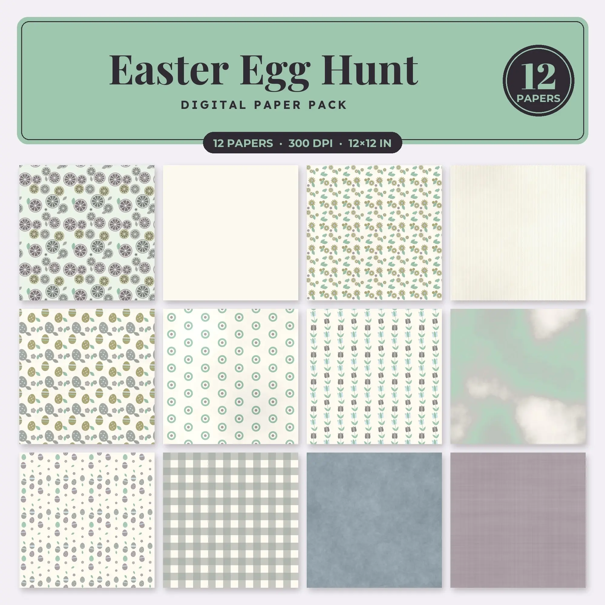 Easter Egg Hunt Digital Paper – 12 Seamless Baby Pink & Seafoam Patterns preview