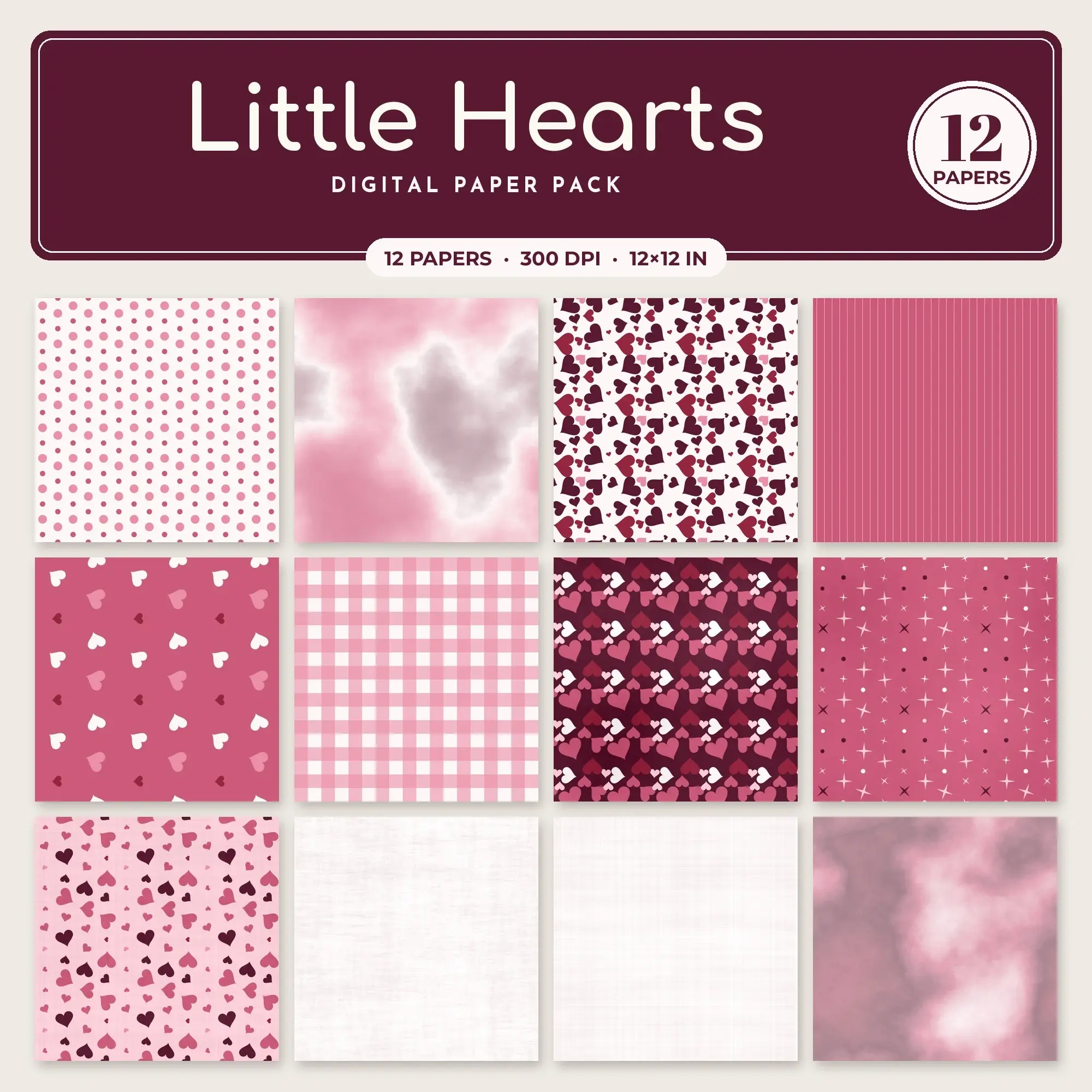 12 Bubblegum Little Hearts Seamless Patterns – Digital Paper preview