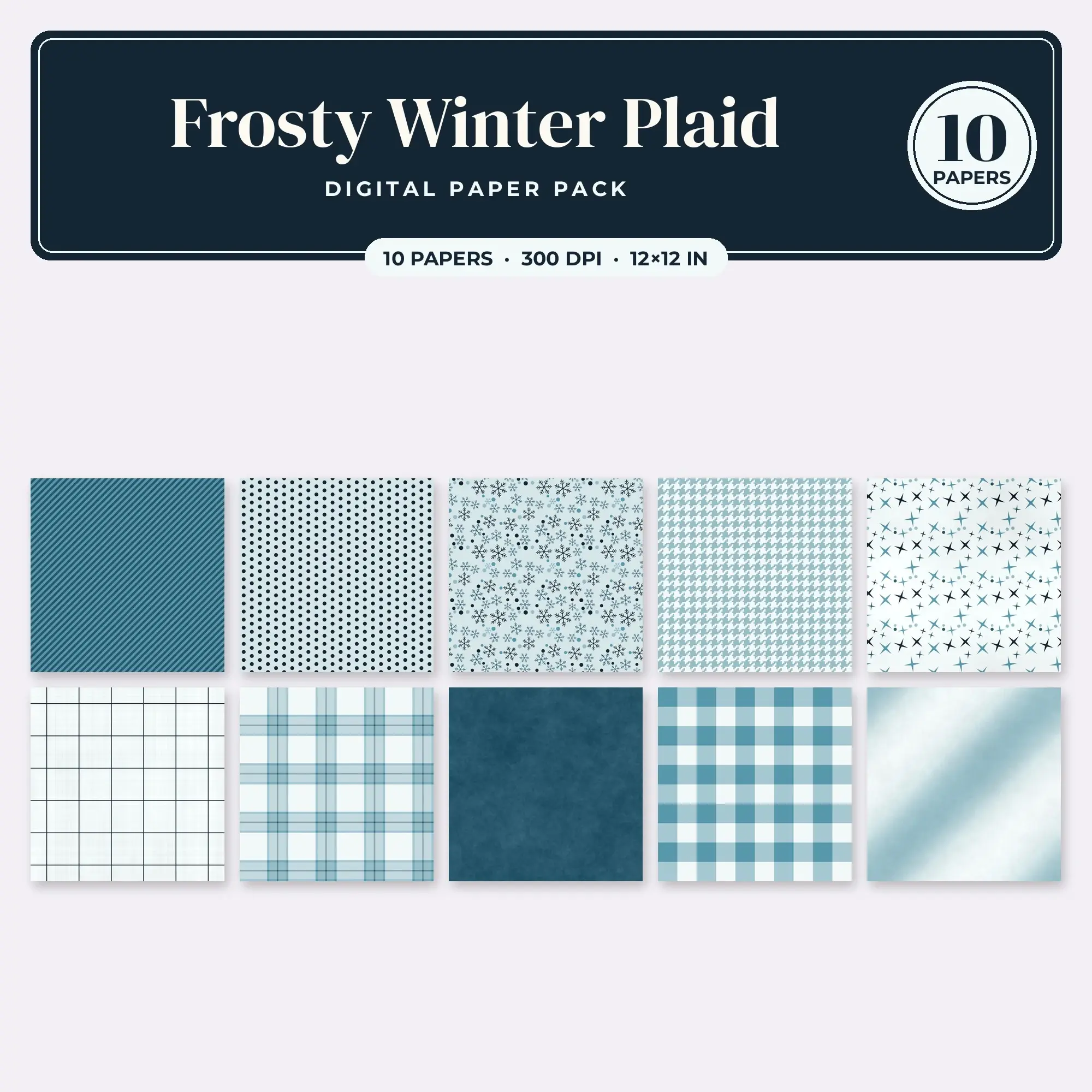 Peacock Frosty Winter Plaid Seamless Digital Paper Pack, 10 Papers 12x12 preview