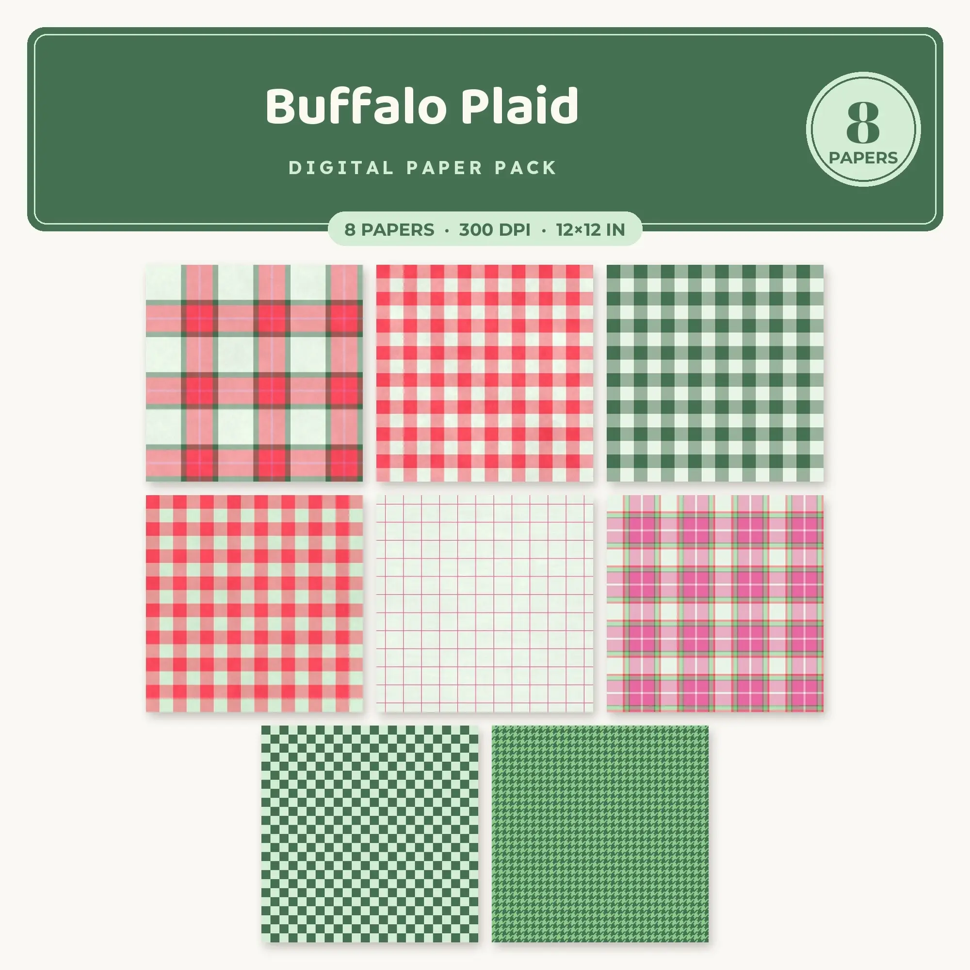 Buffalo Plaid Seamless Pattern Papers in Watermelon and Hot Pink – 8 Pack preview