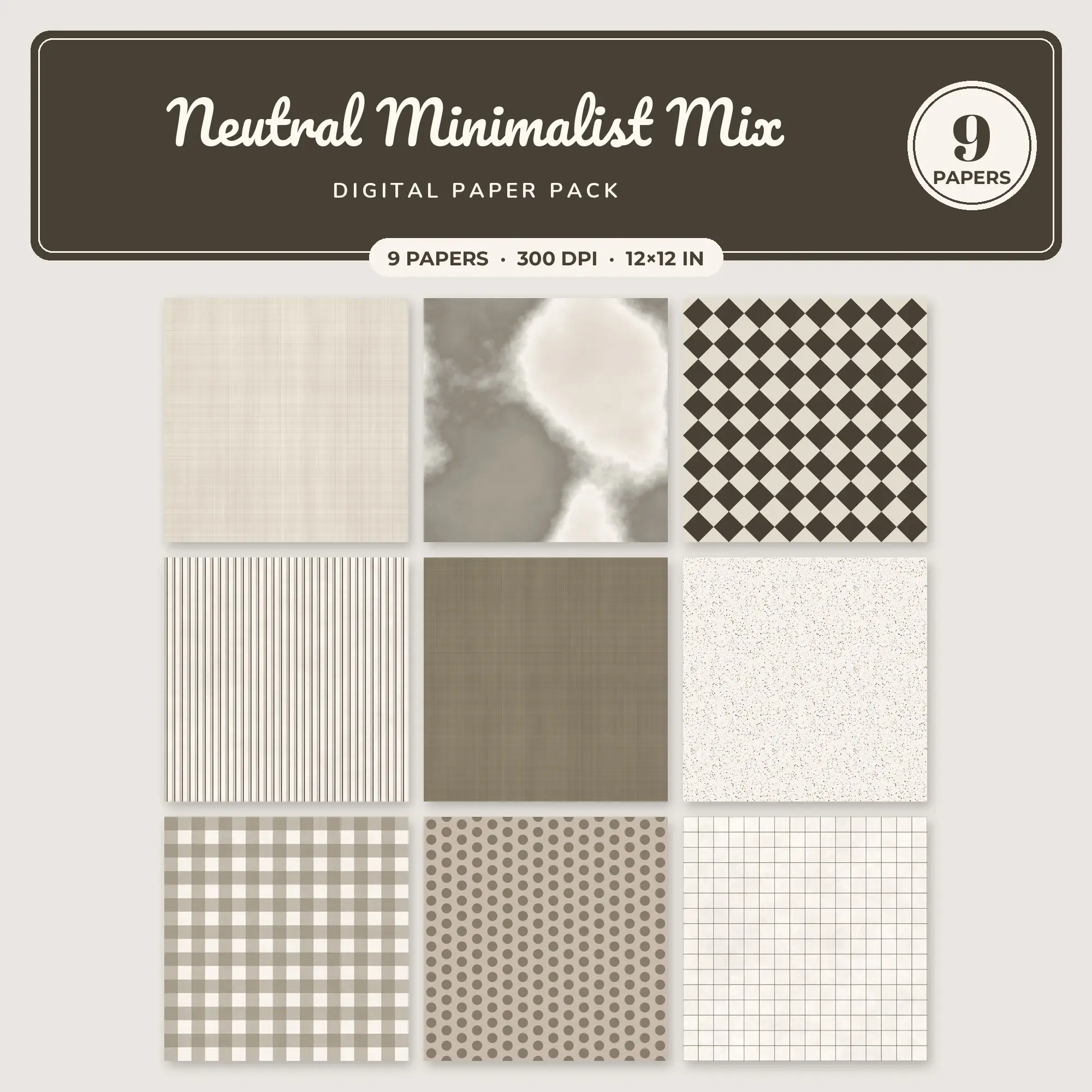 Warm White & Linen Neutral Minimalist Mix Seamless Digital Paper – 9 Papers, 12x12 JPG preview